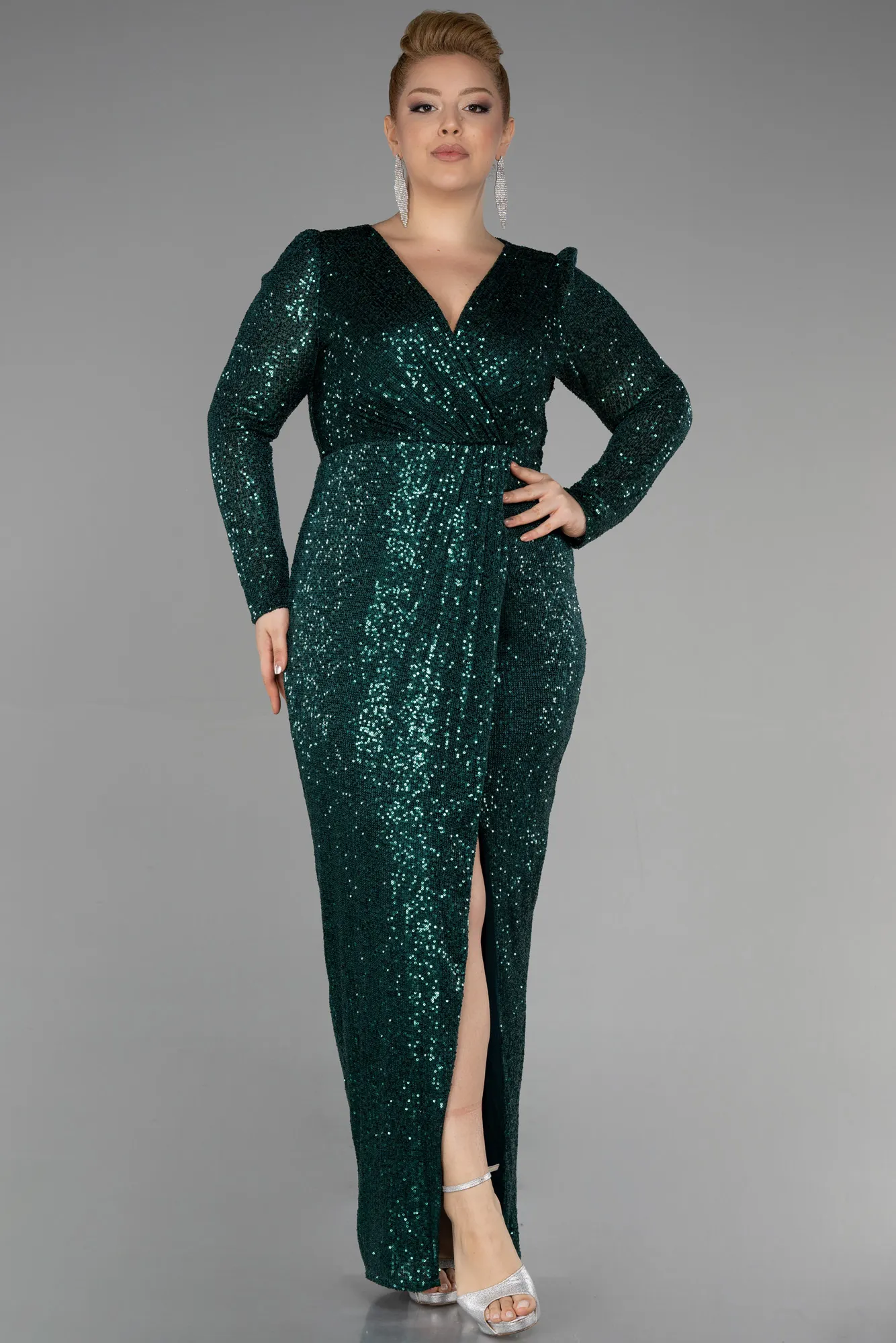 Emerald Green-Long Scaly Plus Size Evening Dress ABU3340