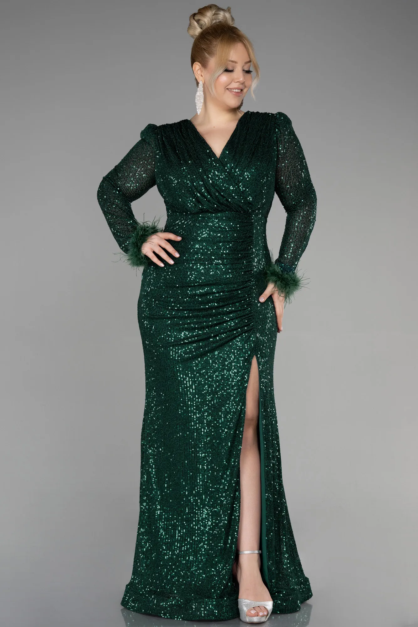 Emerald Green-Long Scaly Plus Size Evening Dress ABU3505