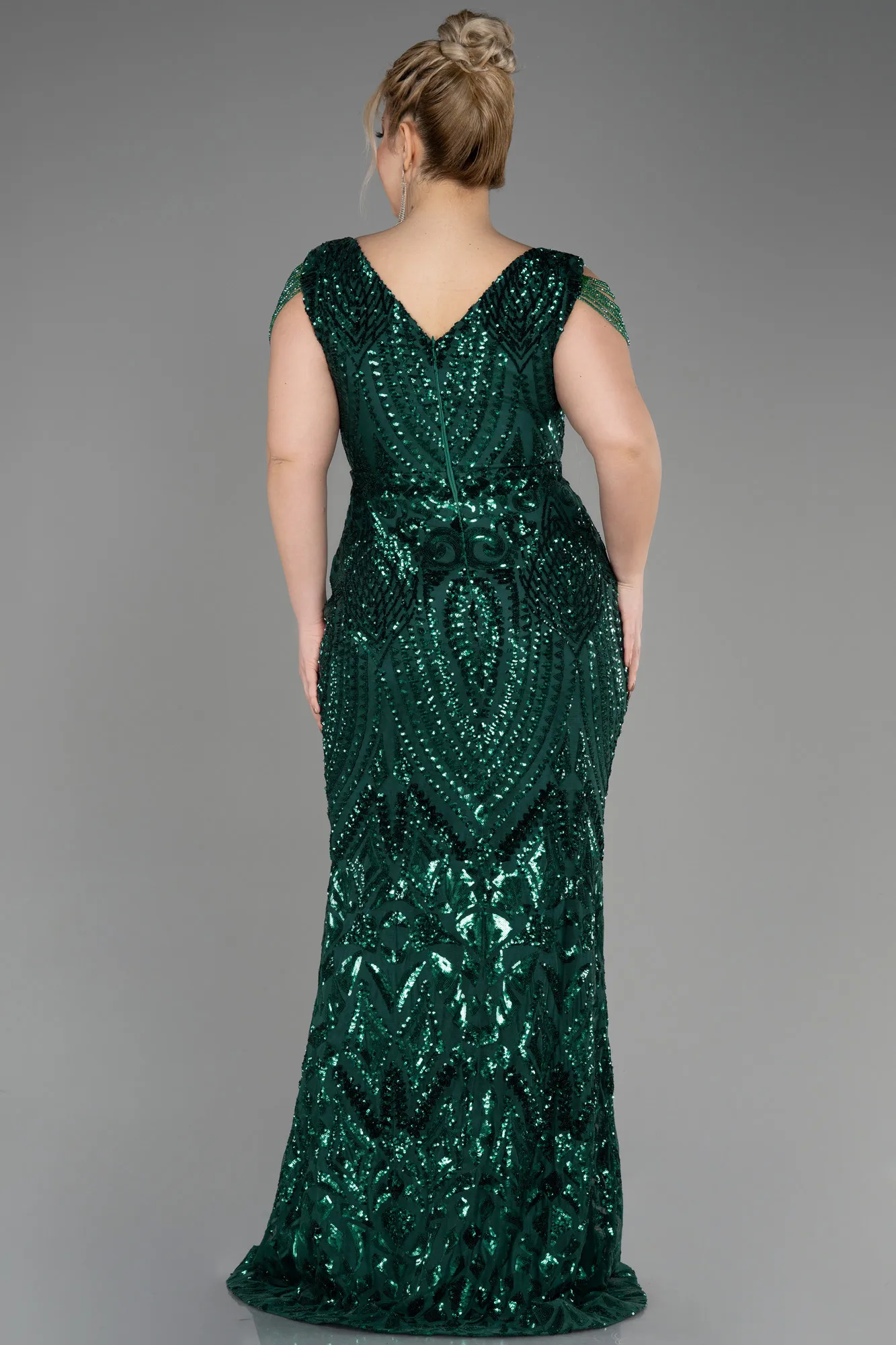 Emerald Green-Long Scaly Plus Size Evening Dress ABU3845