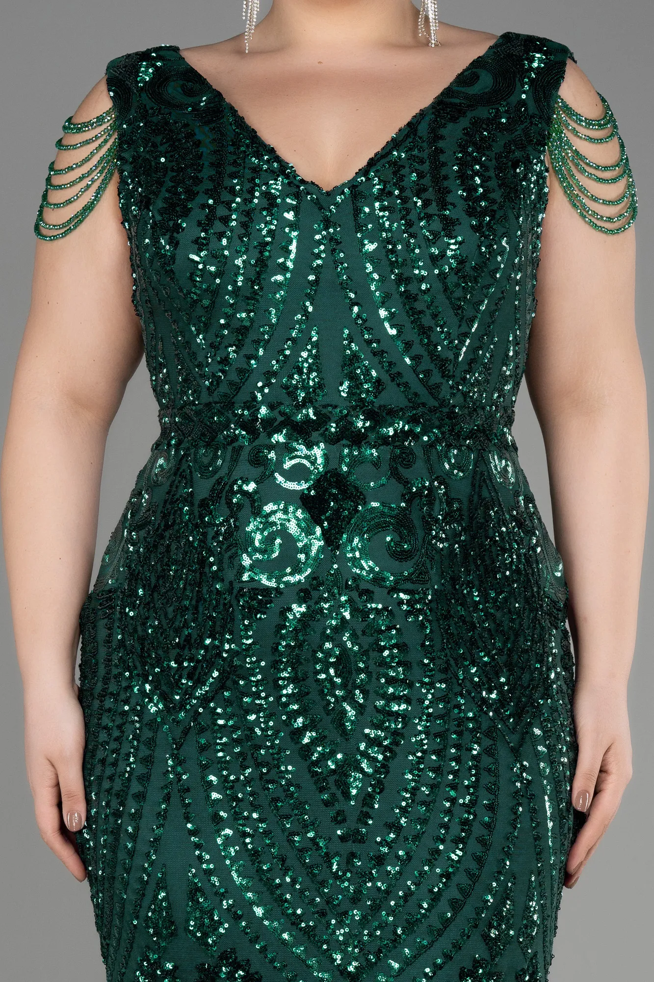 Emerald Green-Long Scaly Plus Size Evening Dress ABU3845