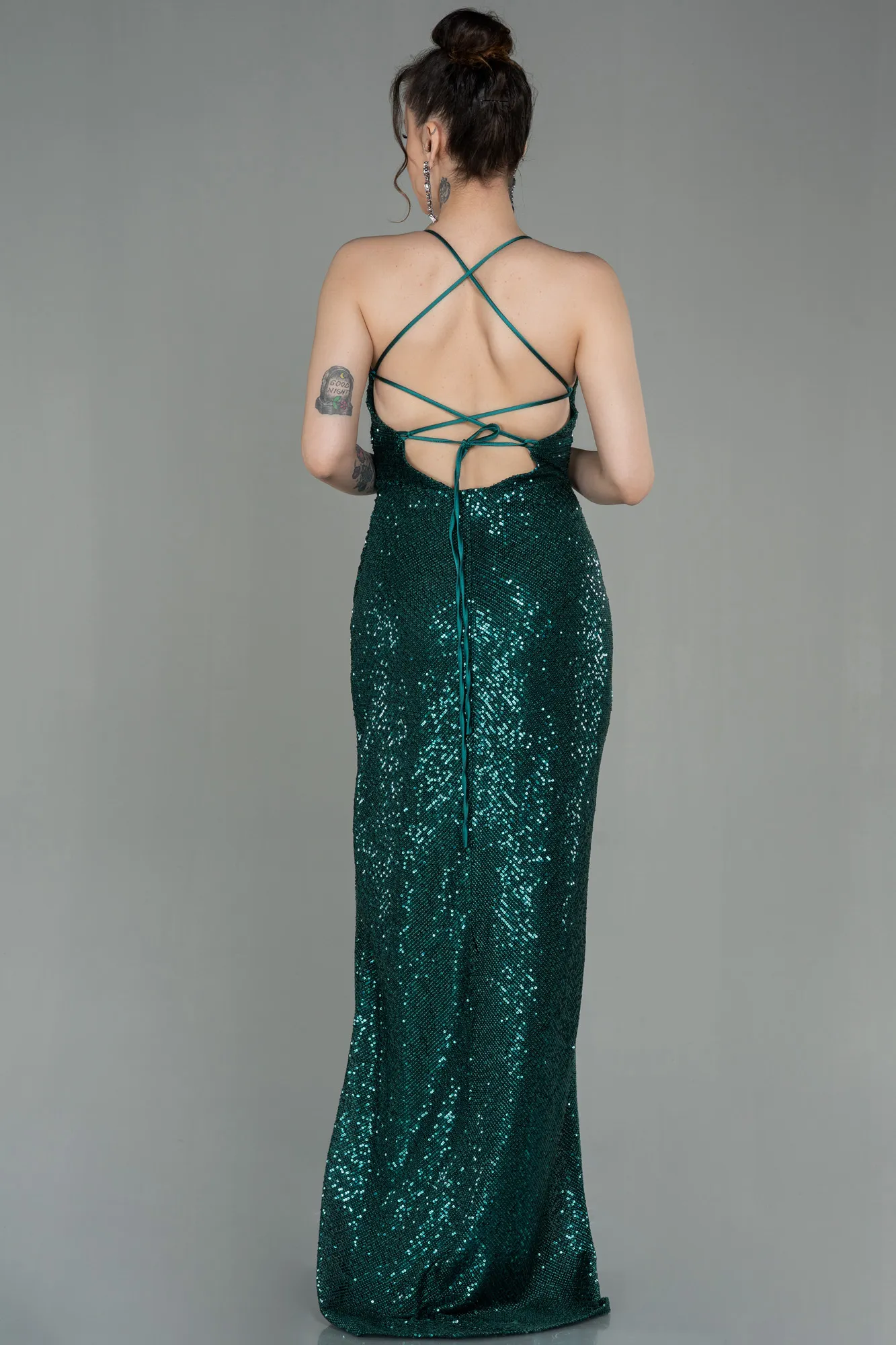 Emerald Green-Long Scaly Prom Gown ABU2955