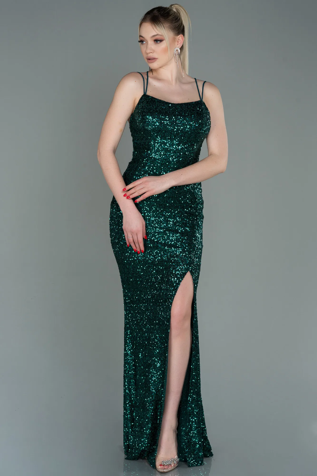Emerald Green-Long Scaly Prom Gown ABU3118