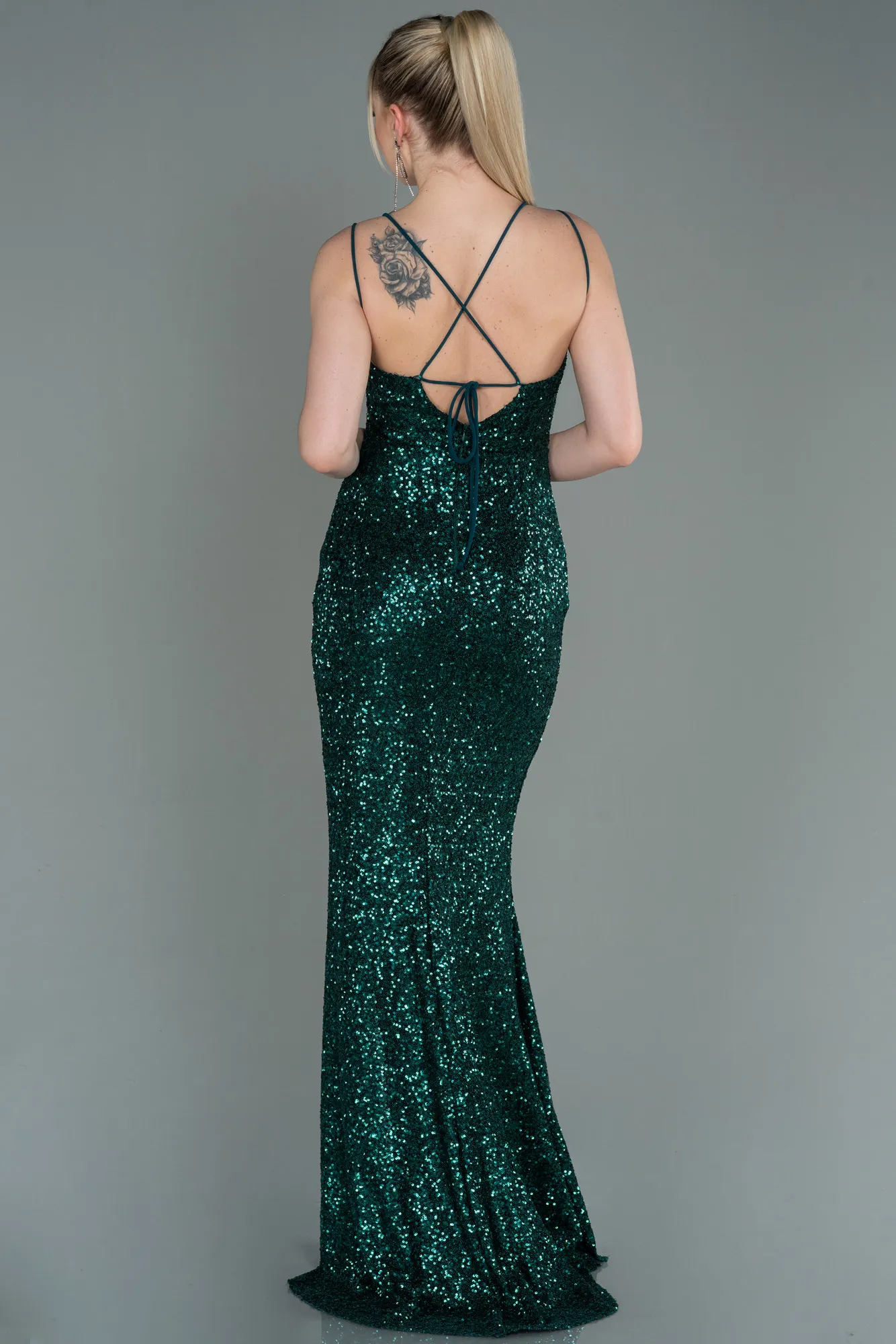 Emerald Green-Long Scaly Prom Gown ABU3118