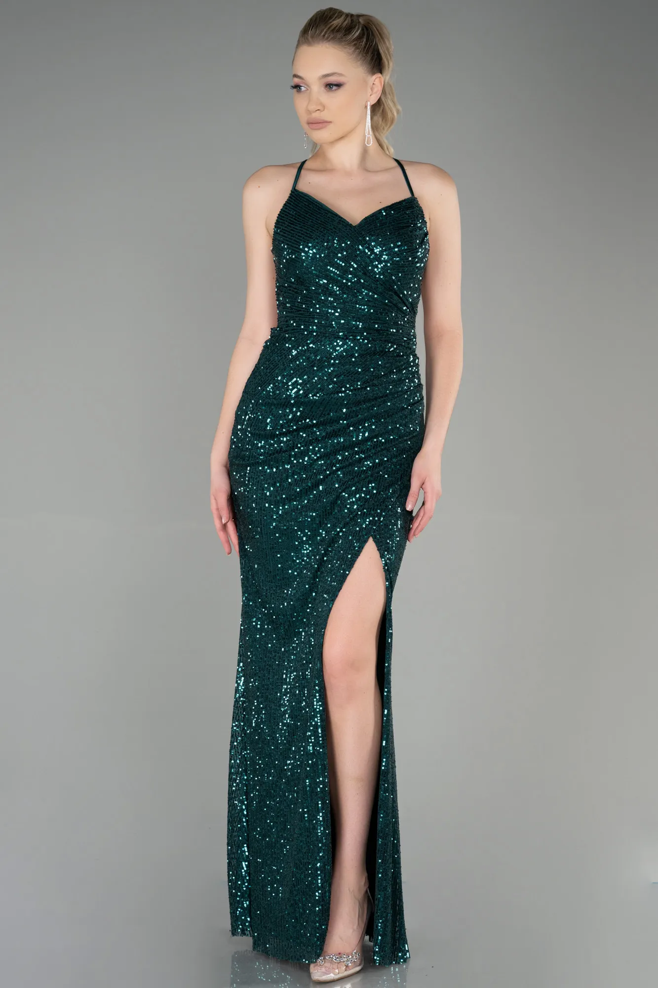 Emerald Green-Long Scaly Prom Gown ABU3346