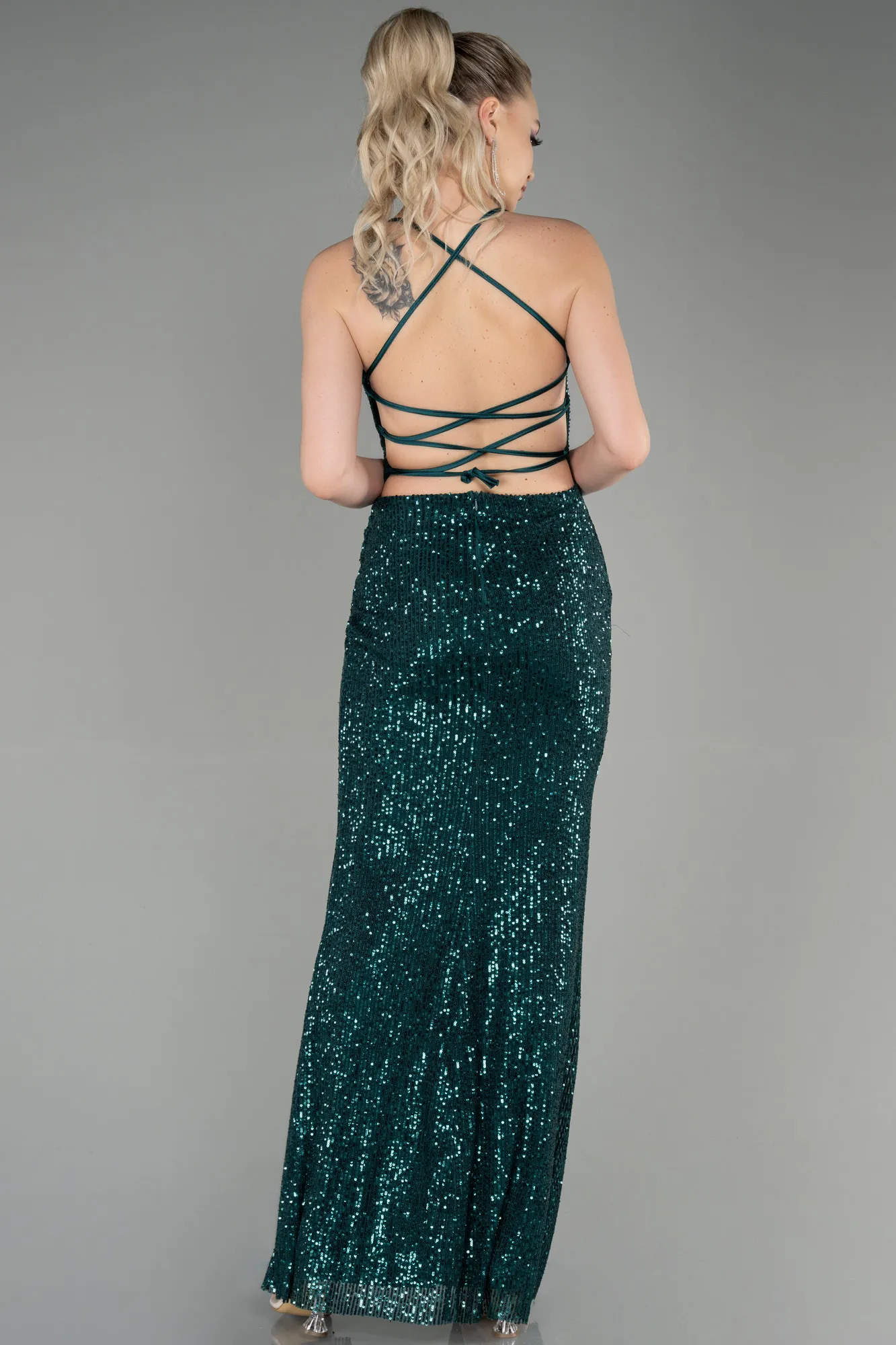 Emerald Green-Long Scaly Prom Gown ABU3346