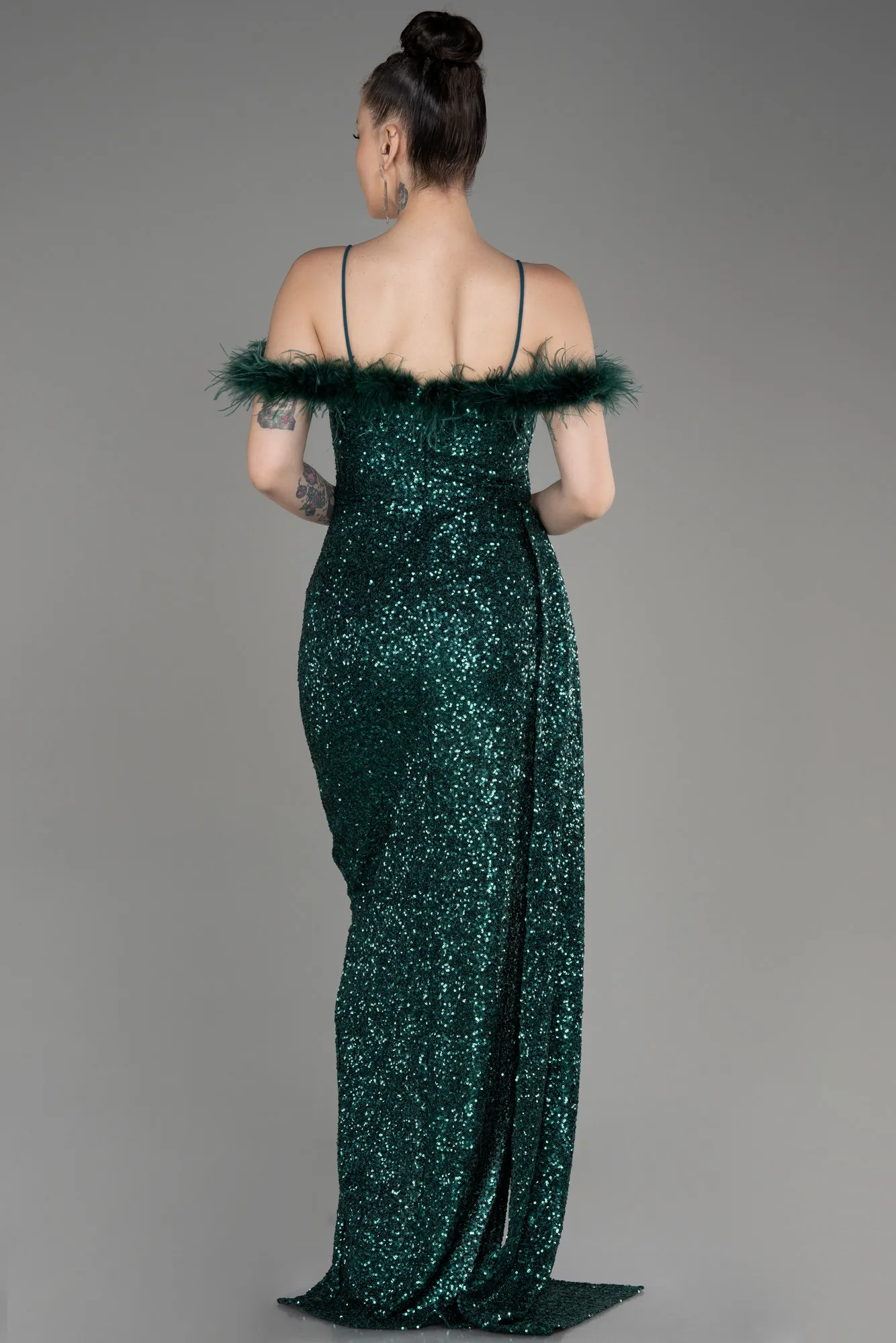 Emerald Green-Long Slit Scaly Evening Dress ABU3901