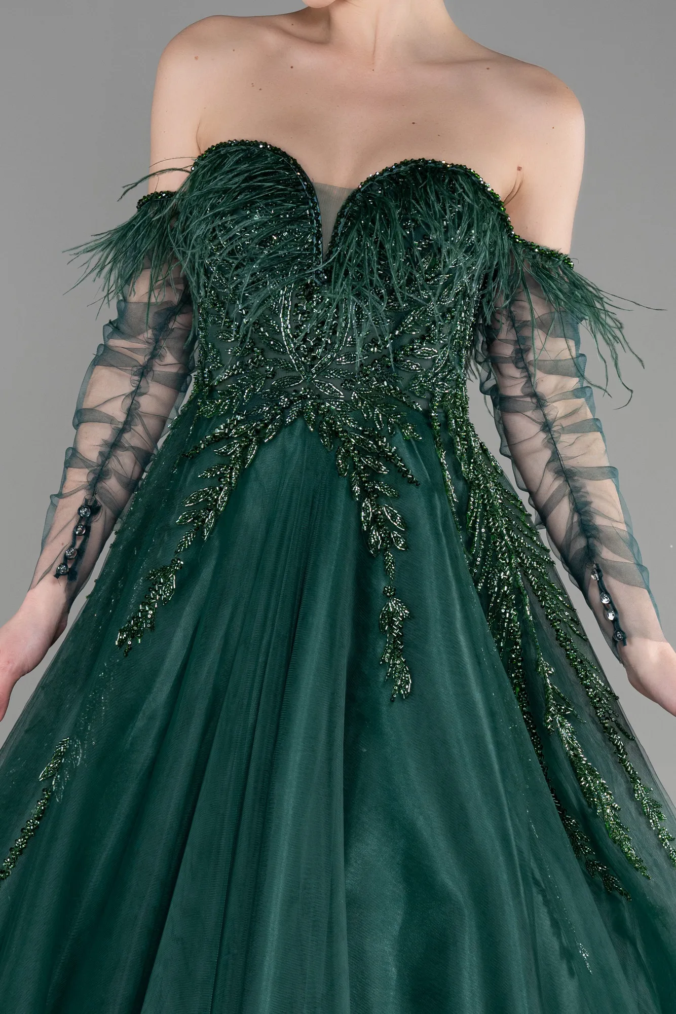 Emerald Green-Long Special Design Engagement Dress ABU3593