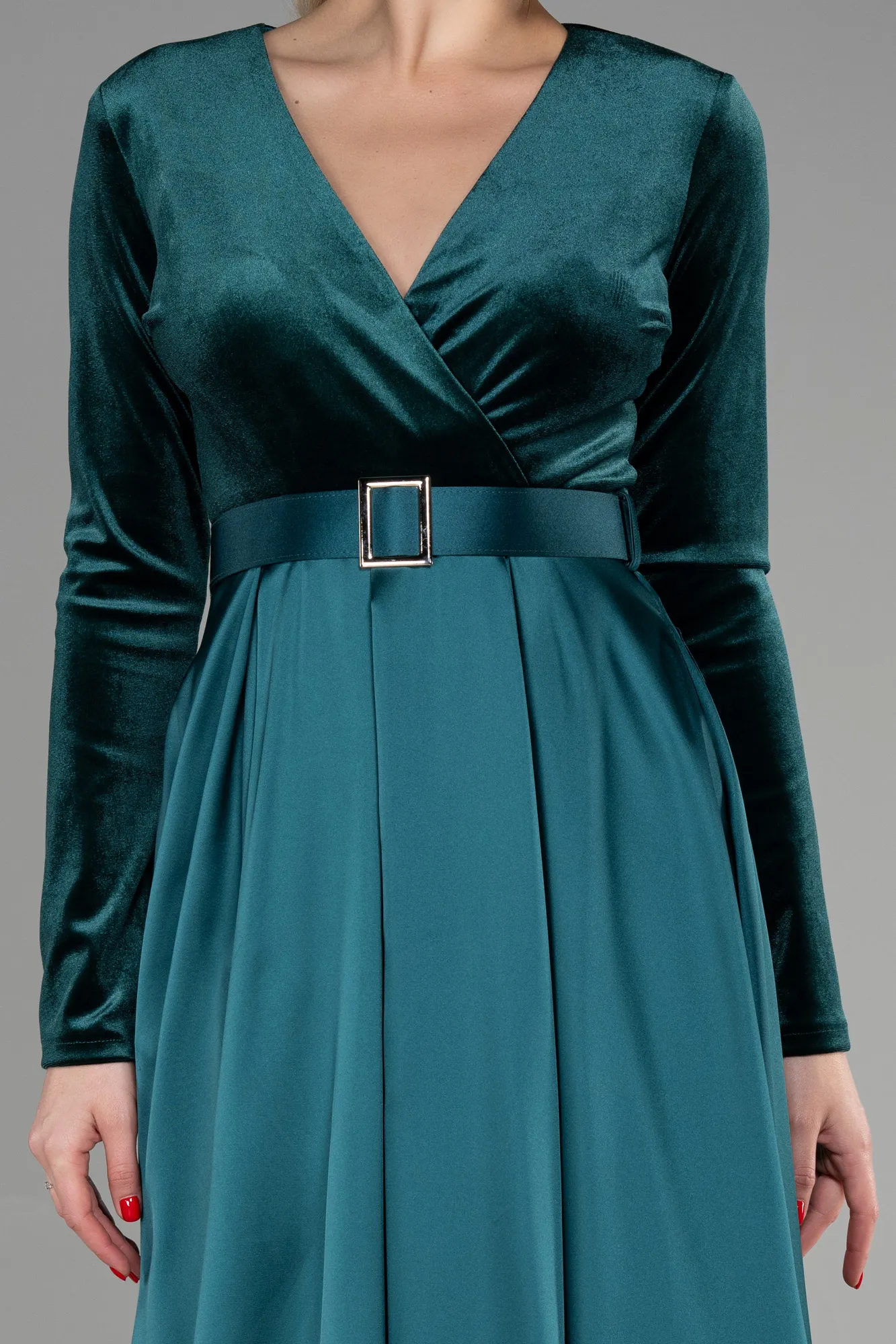 Emerald Green-Long Velvet Evening Dress ABU1523