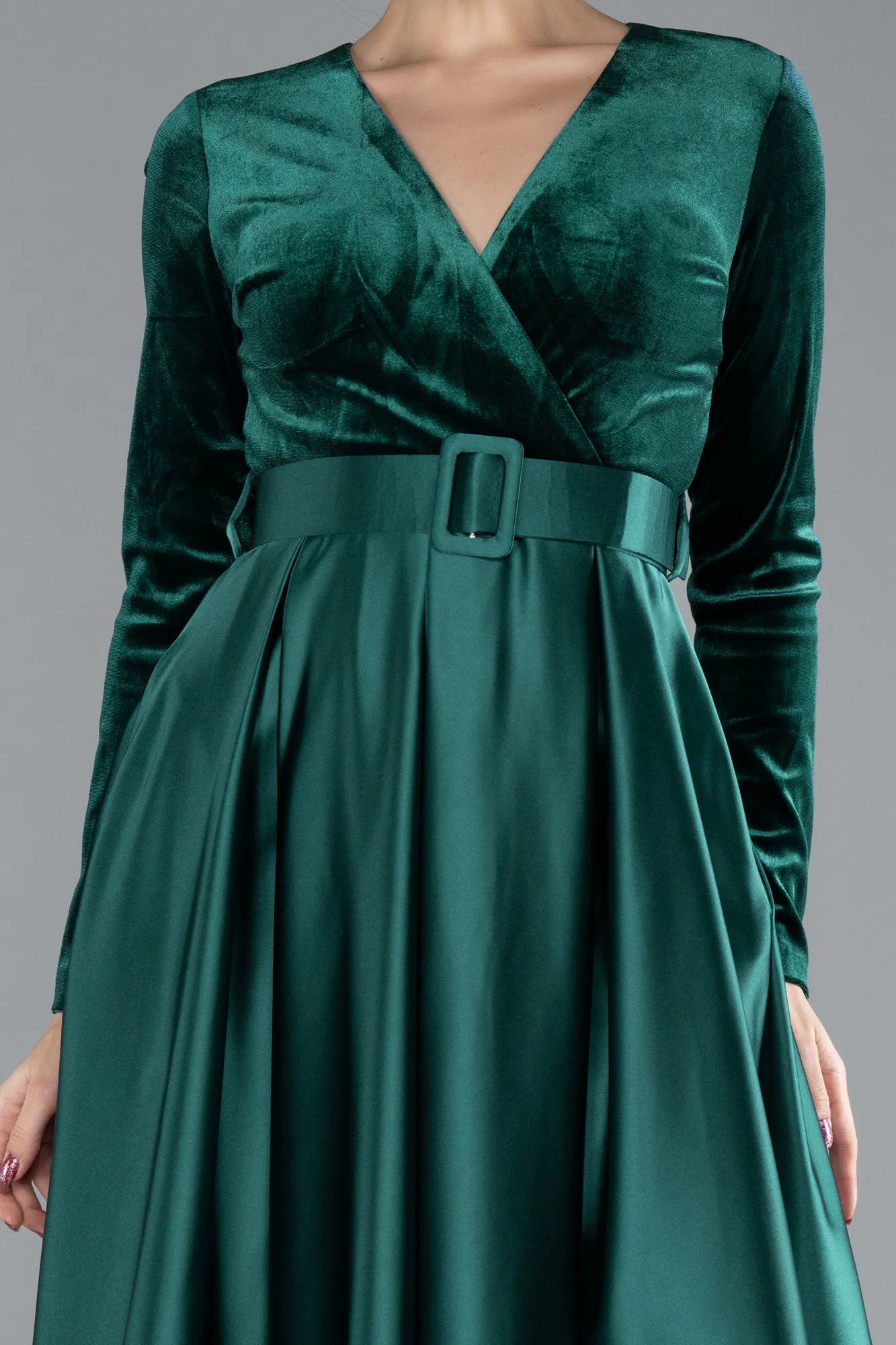 Emerald Green-Long Velvet Evening Dress ABU1523