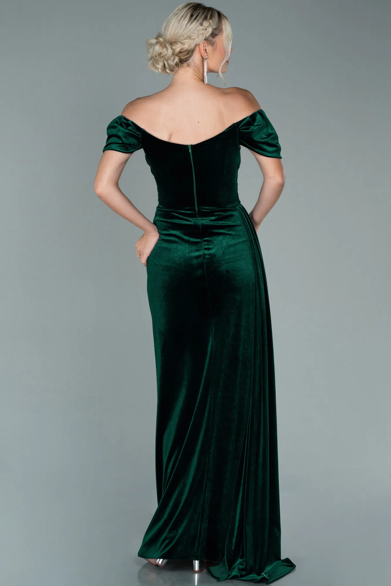 Emerald Green-Long Velvet Evening Dress ABU1990