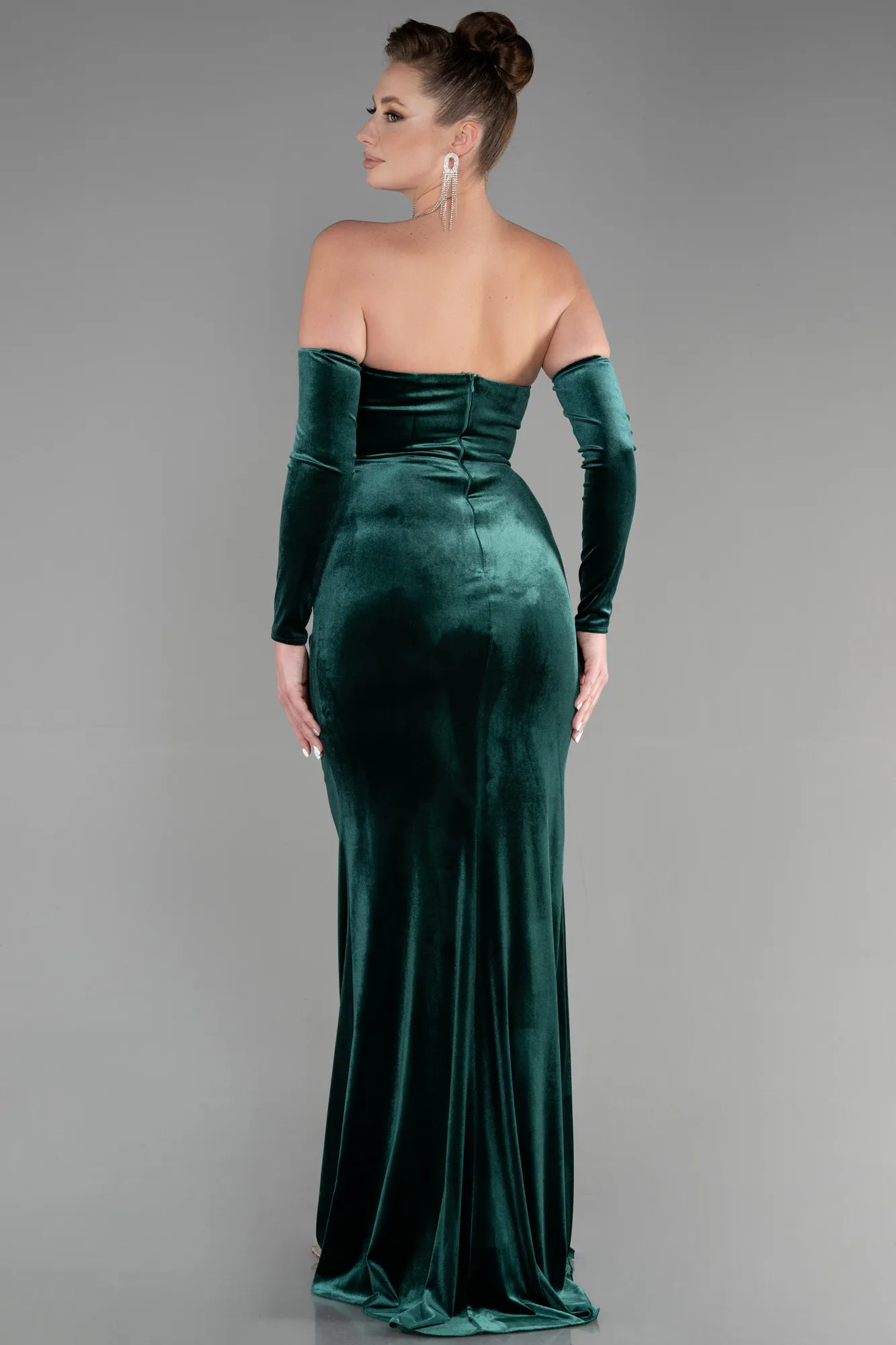 Emerald Green-Long Velvet Evening Dress ABU3364