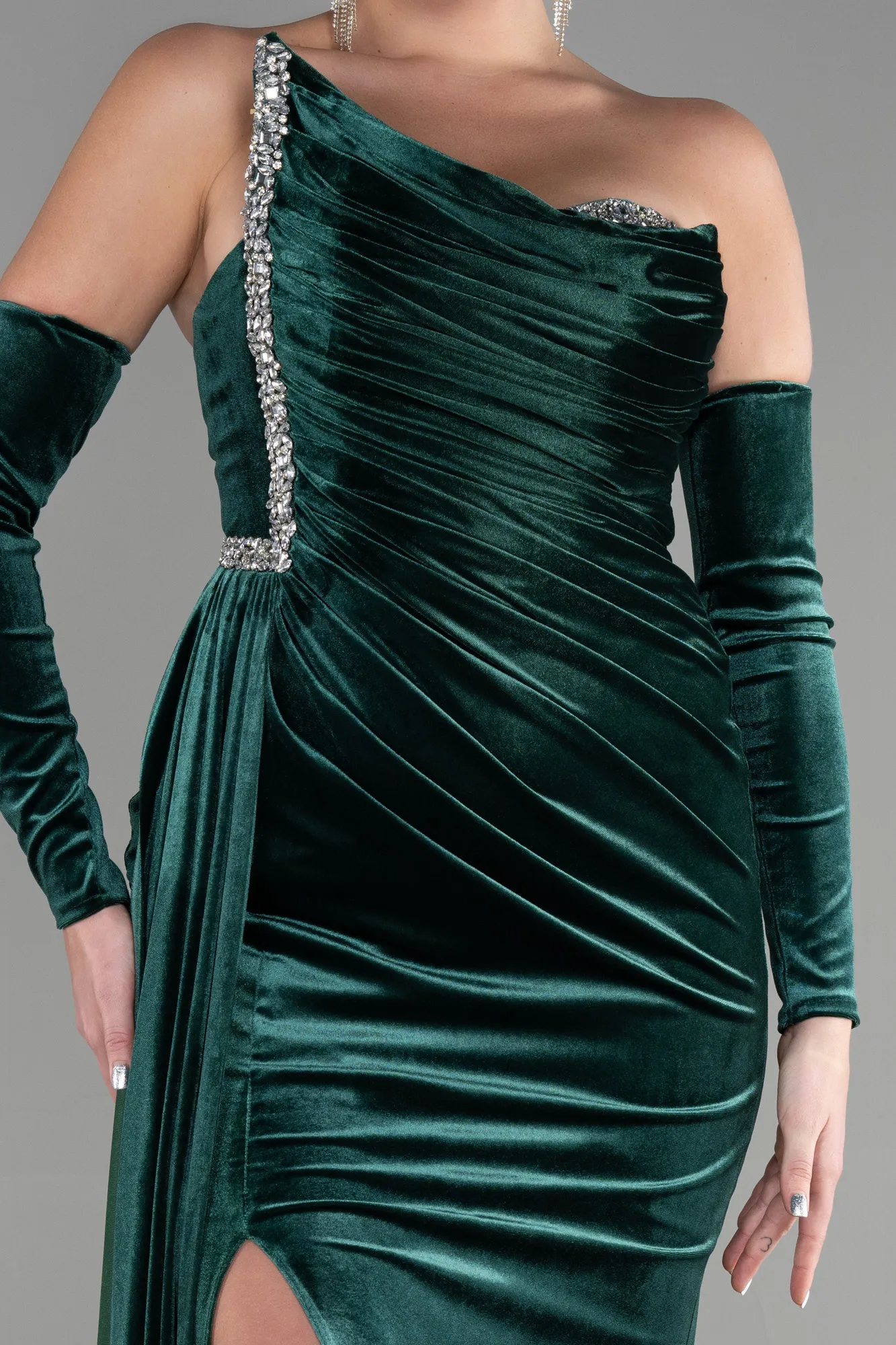 Emerald Green-Long Velvet Evening Dress ABU3364