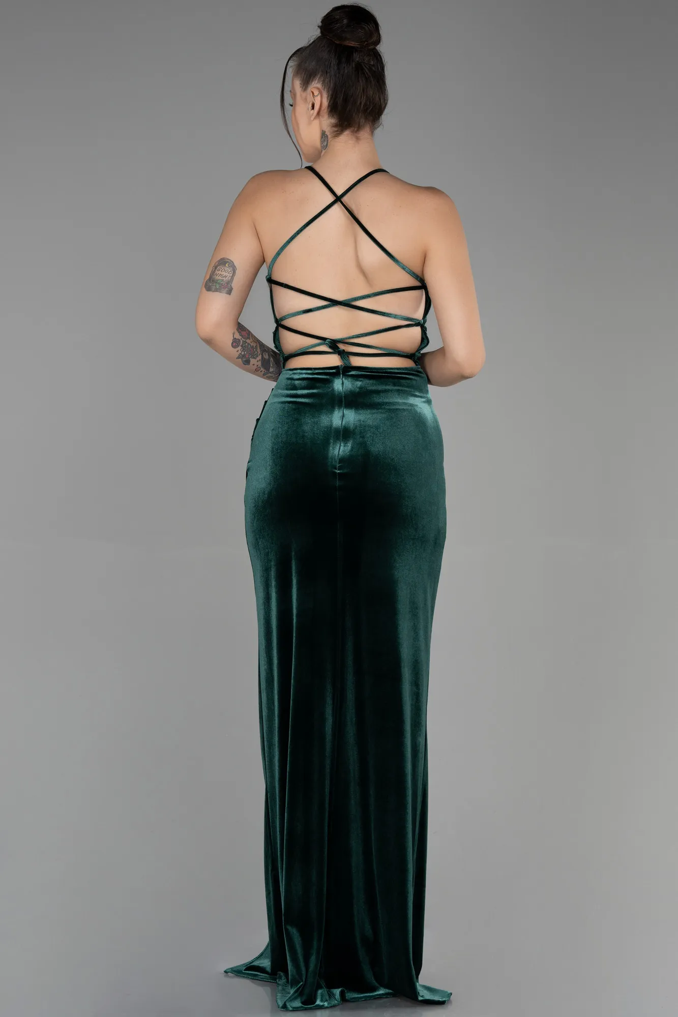 Emerald Green-Long Velvet Evening Dress ABU3366