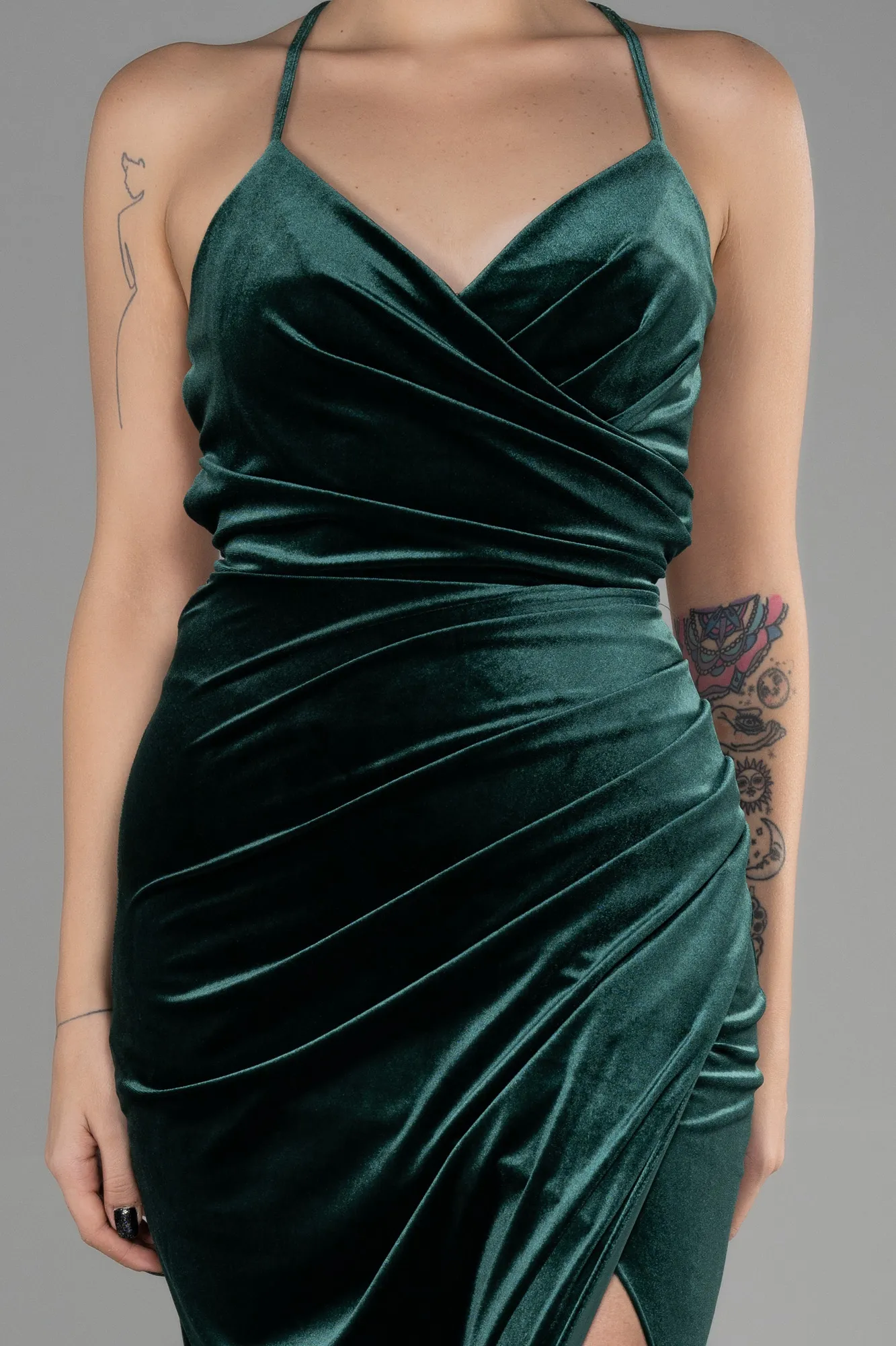 Emerald Green-Long Velvet Evening Dress ABU3366