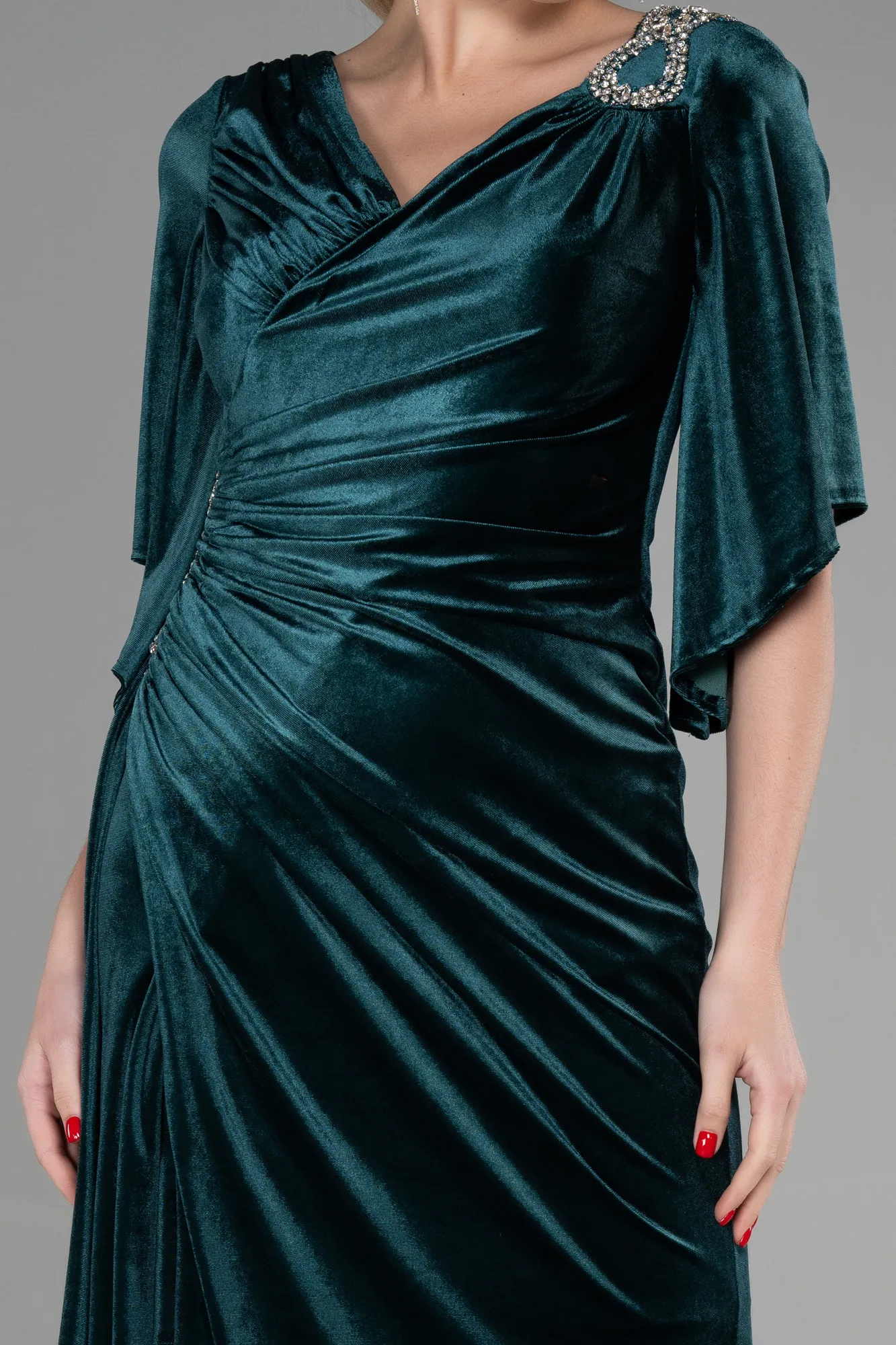 Emerald Green-Long Velvet Mermaid Evening Dress ABU3369