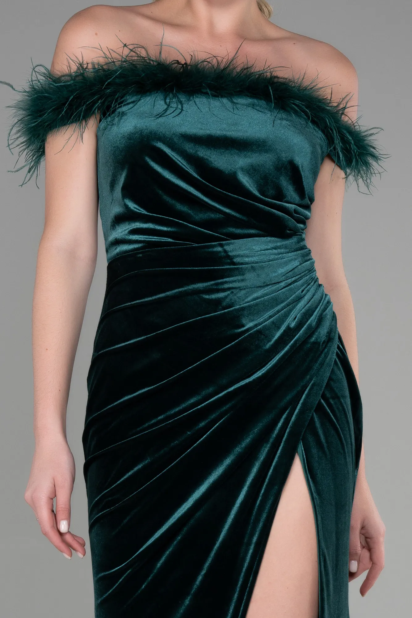 Emerald Green-Long Velvet Mermaid Evening Dress ABU3392