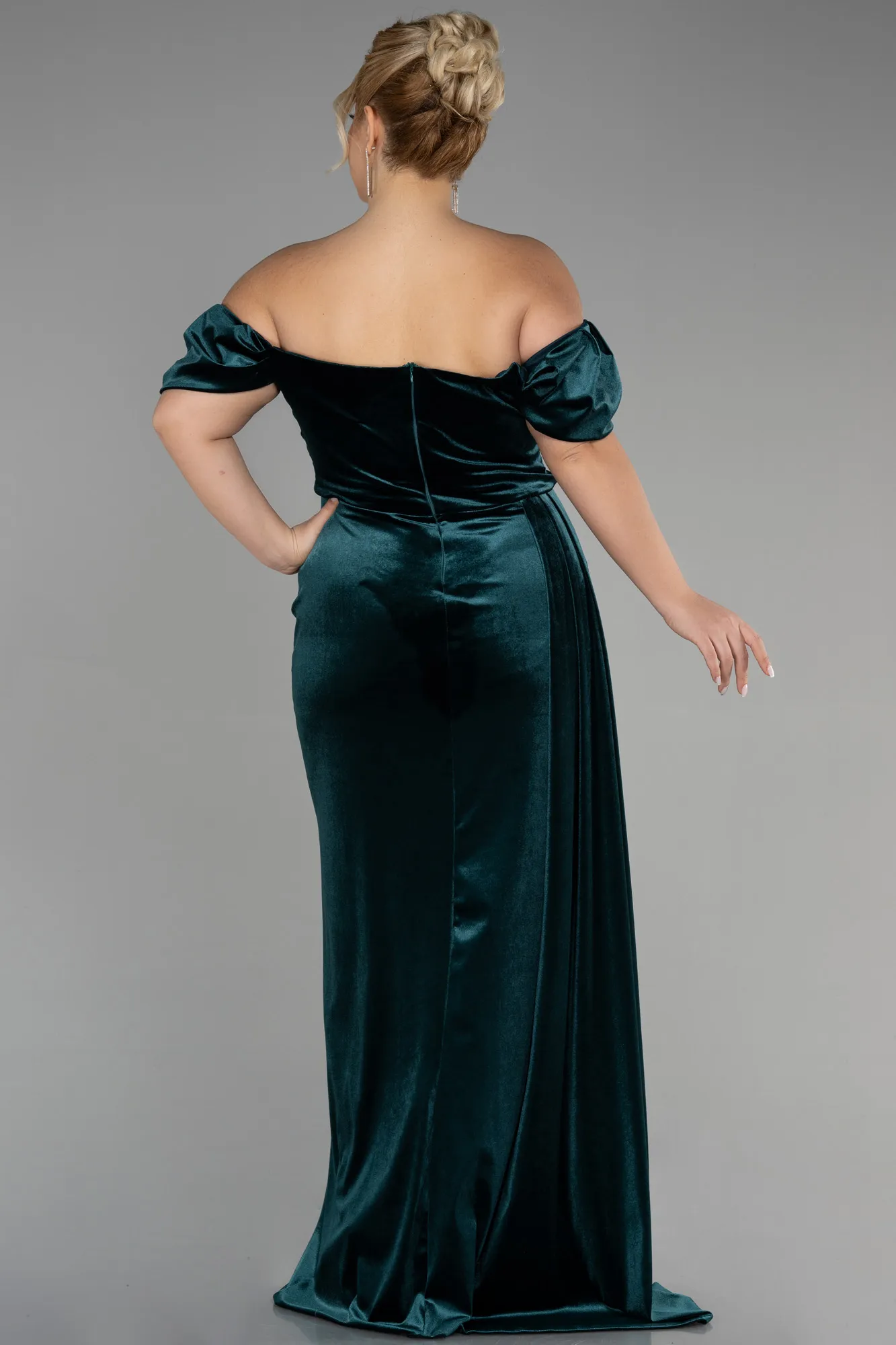 Emerald Green-Long Velvet Oversized Evening Dress ABU1991