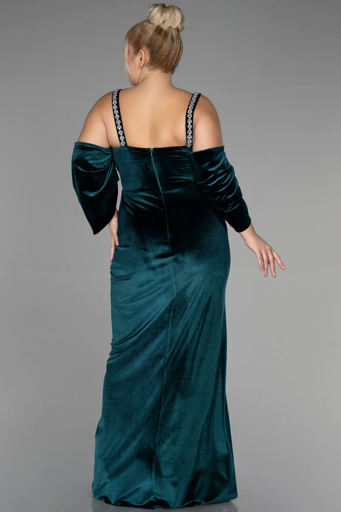 Emerald Green-Long Velvet Plus Size Evening Dress ABU3336