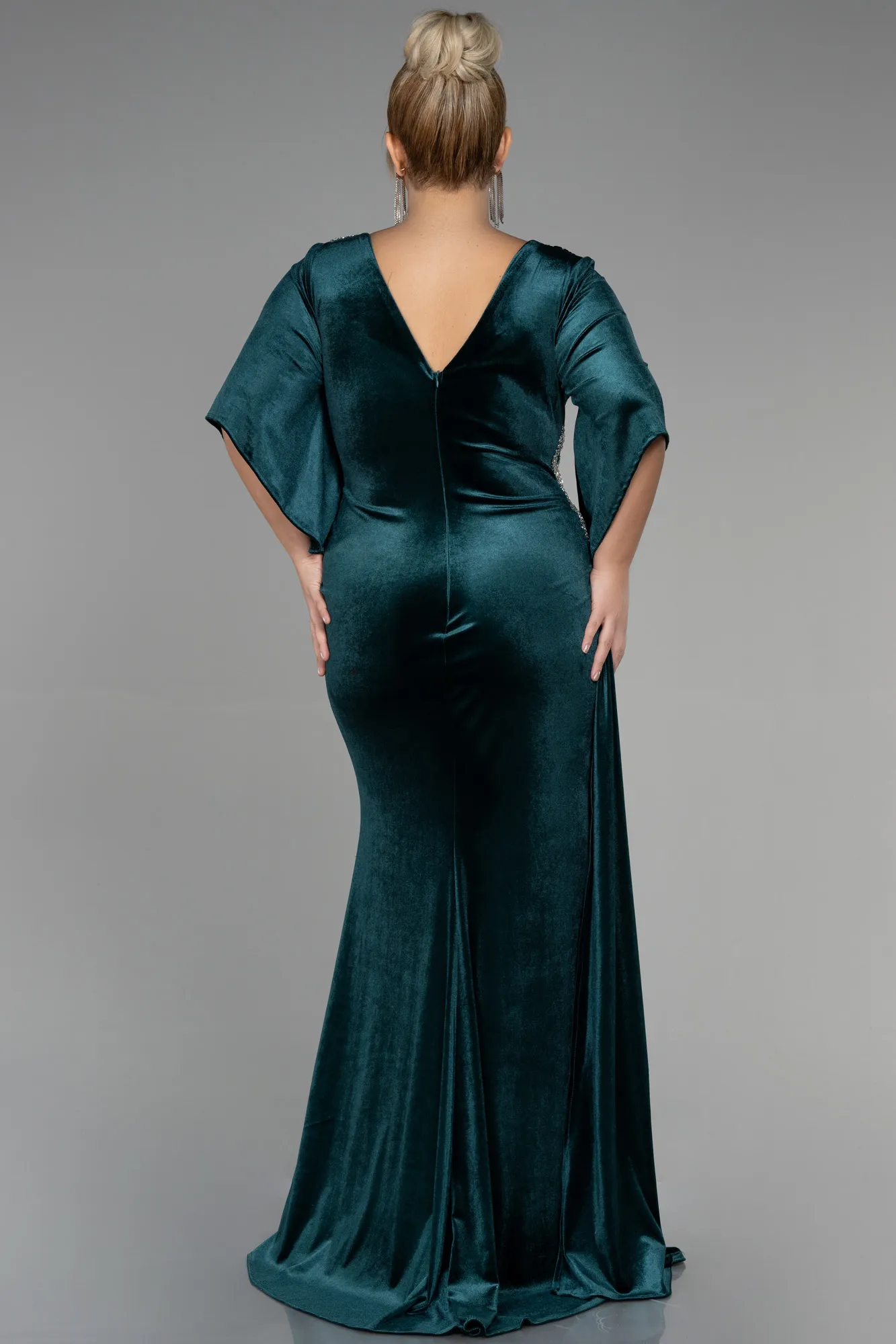 Emerald Green-Long Velvet Velvet Oversized Evening Dress ABU3370