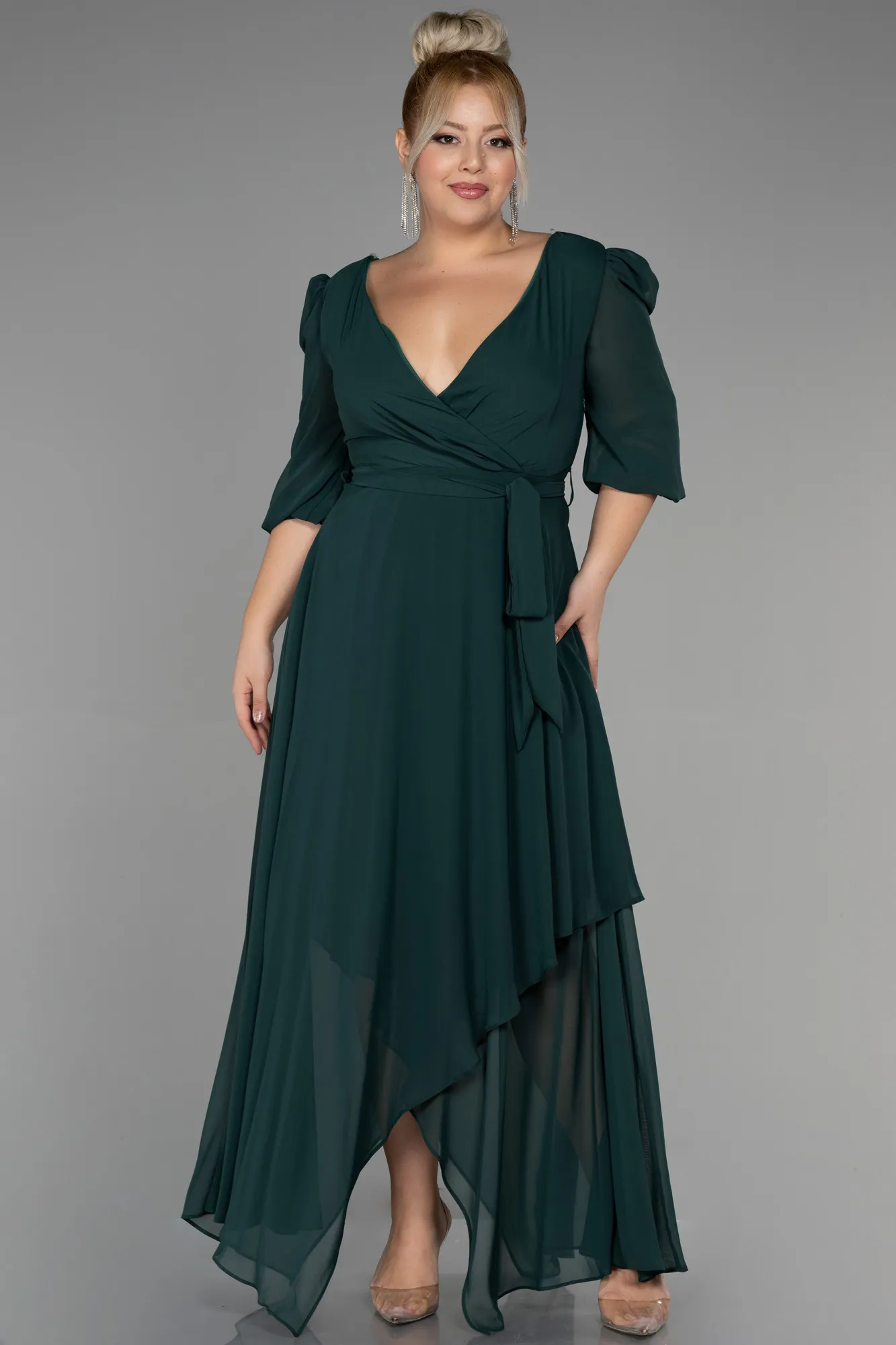 Emerald Green-Midi Chiffon Oversized Evening Dress ABK1083
