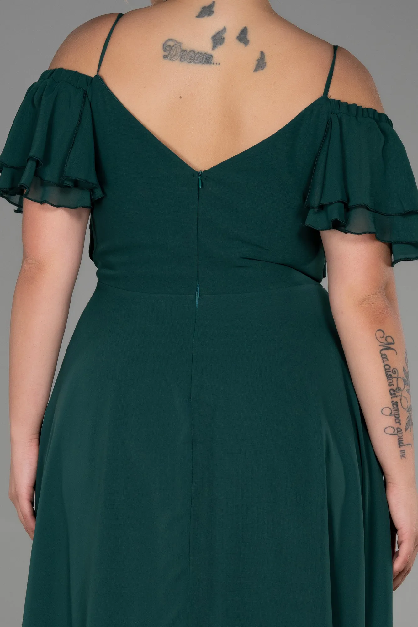 Emerald Green-Midi Chiffon Plus Size Evening Dress ABK1475