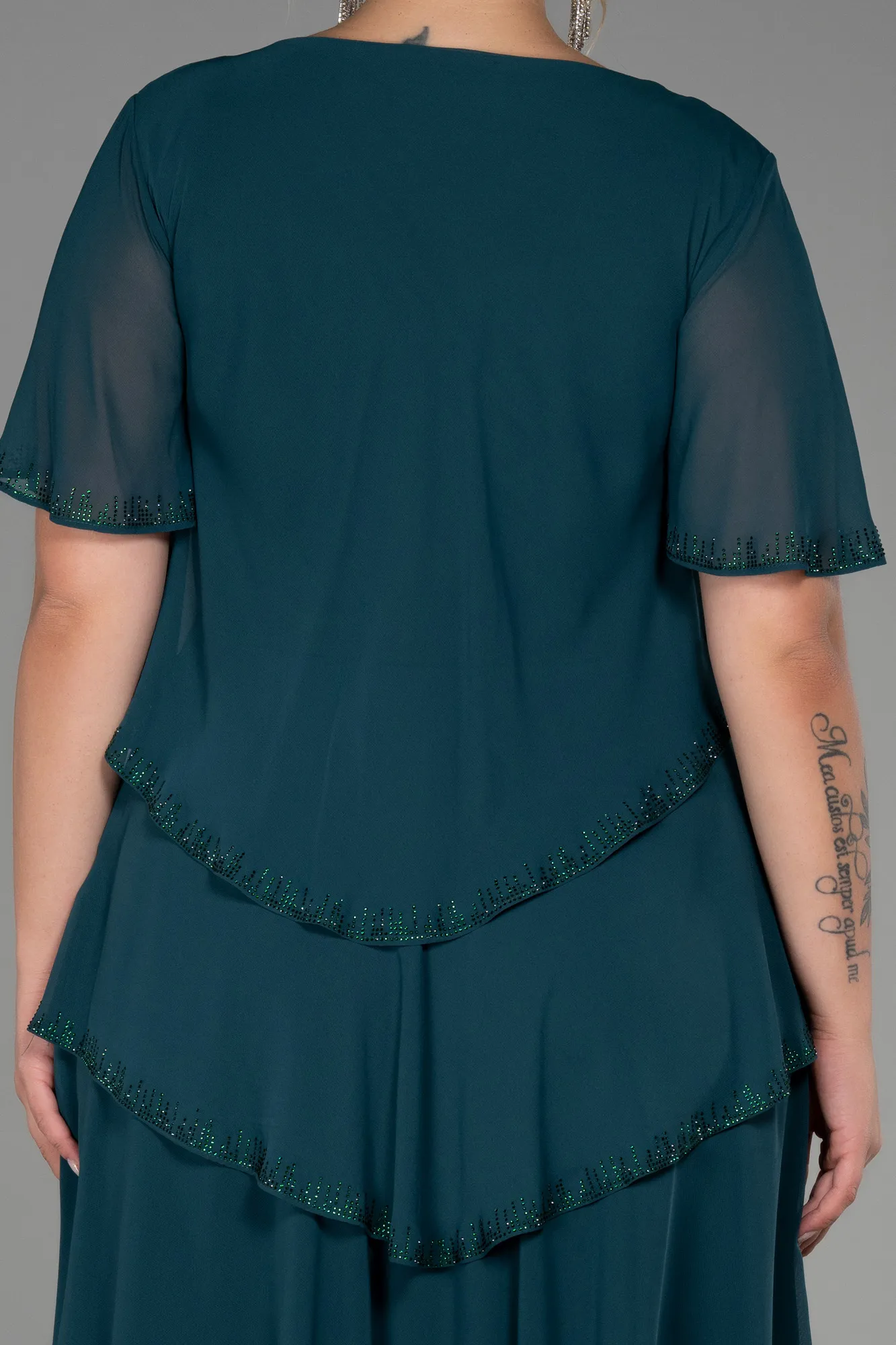 Emerald Green-Midi Chiffon Plus Size Evening Dress ABK1825