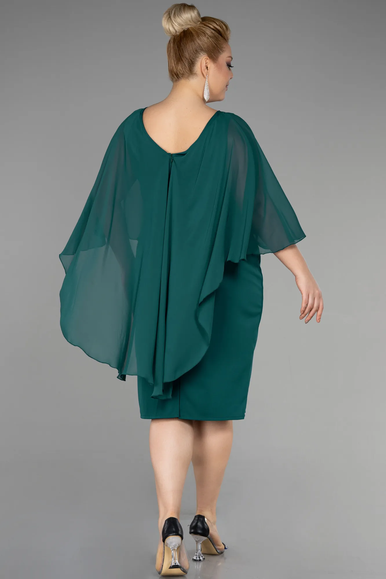 Emerald Green-Midi Chiffon Plus Size Evening Dress ABK1924