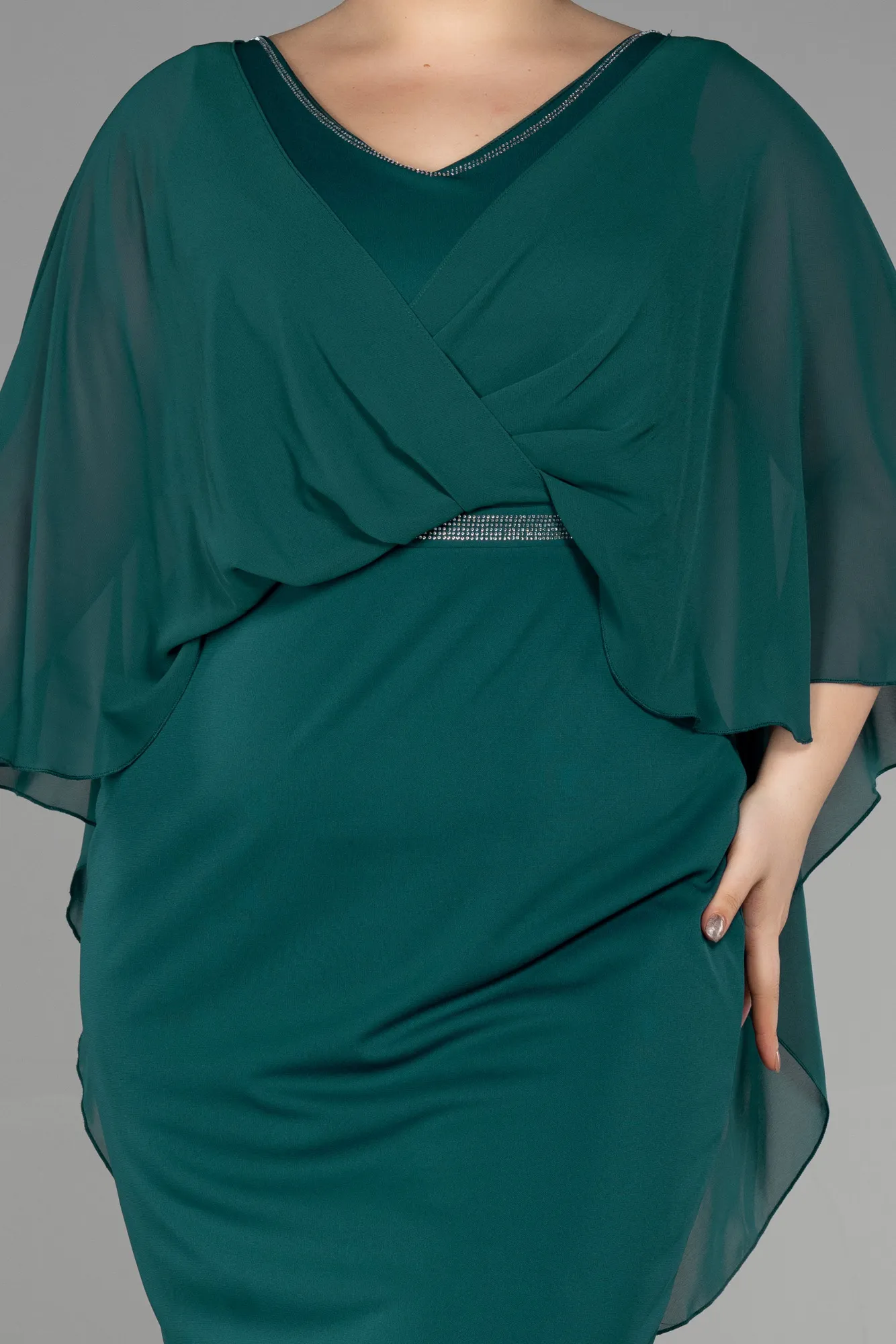 Emerald Green-Midi Chiffon Plus Size Evening Dress ABK1924