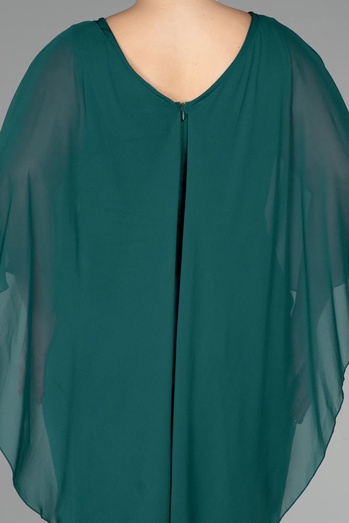 Emerald Green-Midi Chiffon Plus Size Evening Dress ABK1924