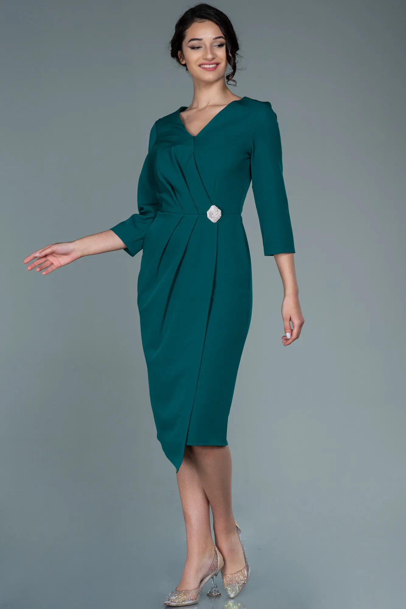 Emerald Green-Midi Invitation Dress ABK1354