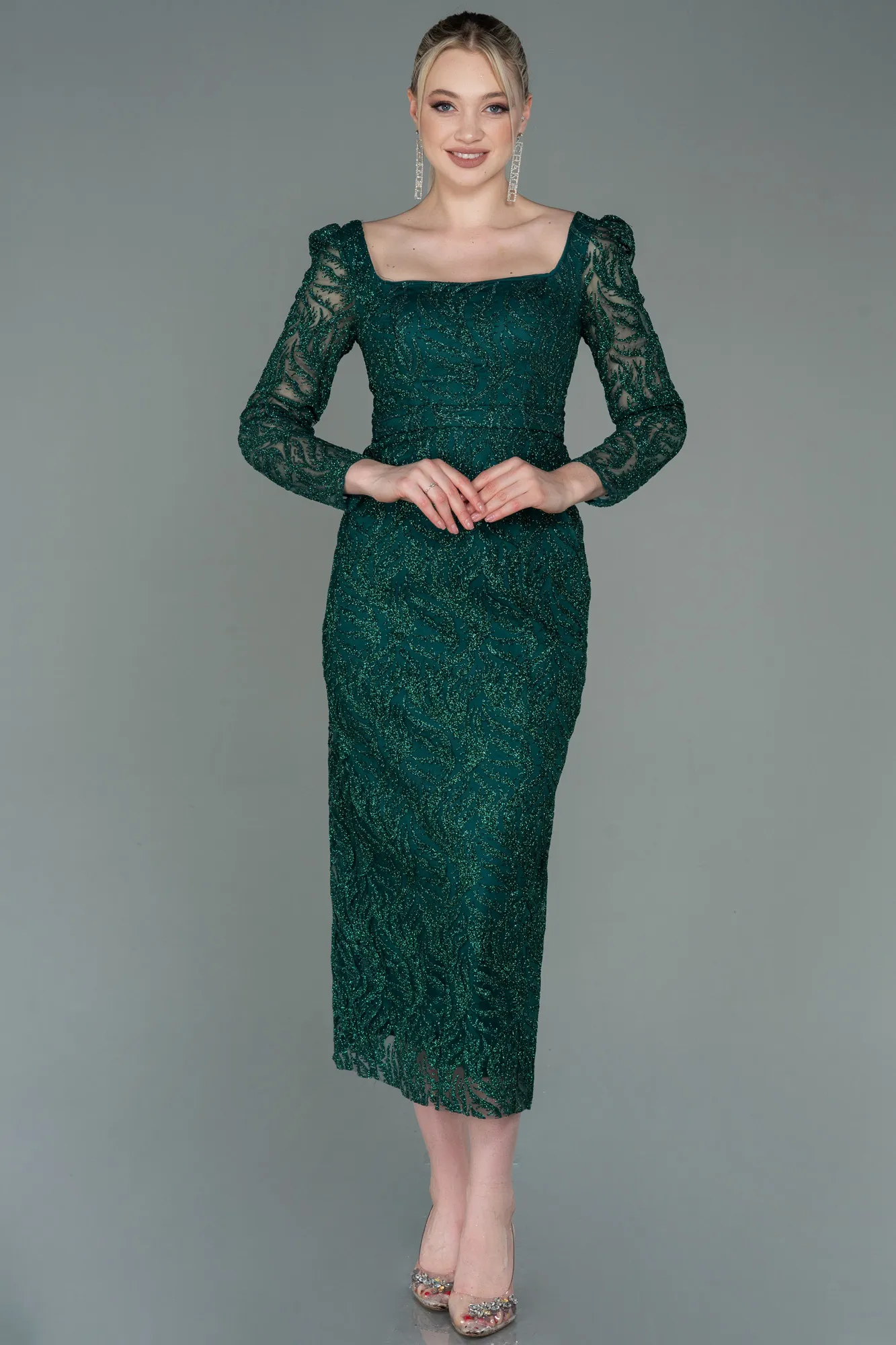 Emerald Green-Midi Invitation Dress ABK1785