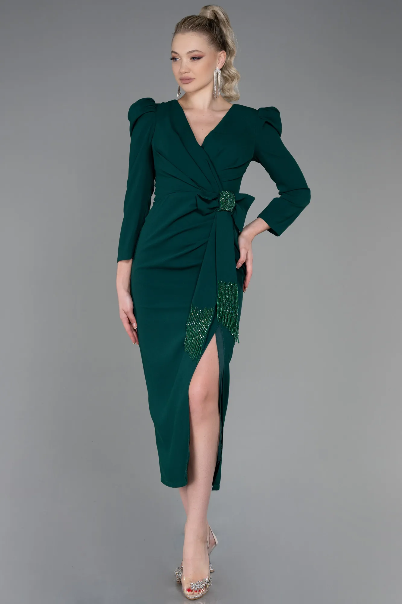 Emerald Green-Midi Invitation Dress ABK1821