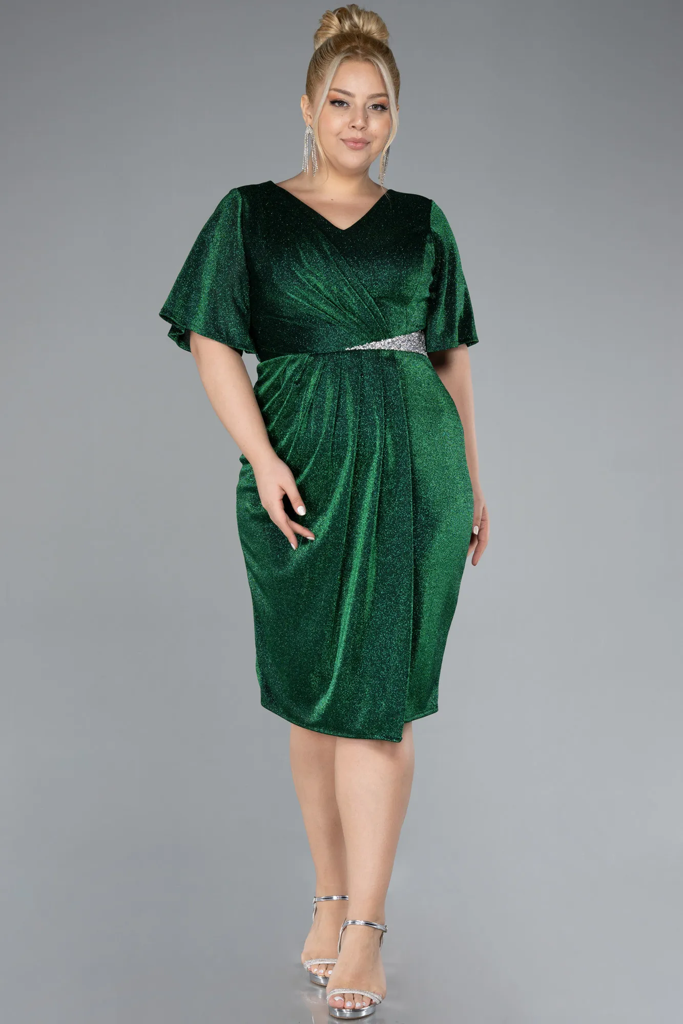 Emerald Green-Midi Plus Size Cocktail Dress ABK1942