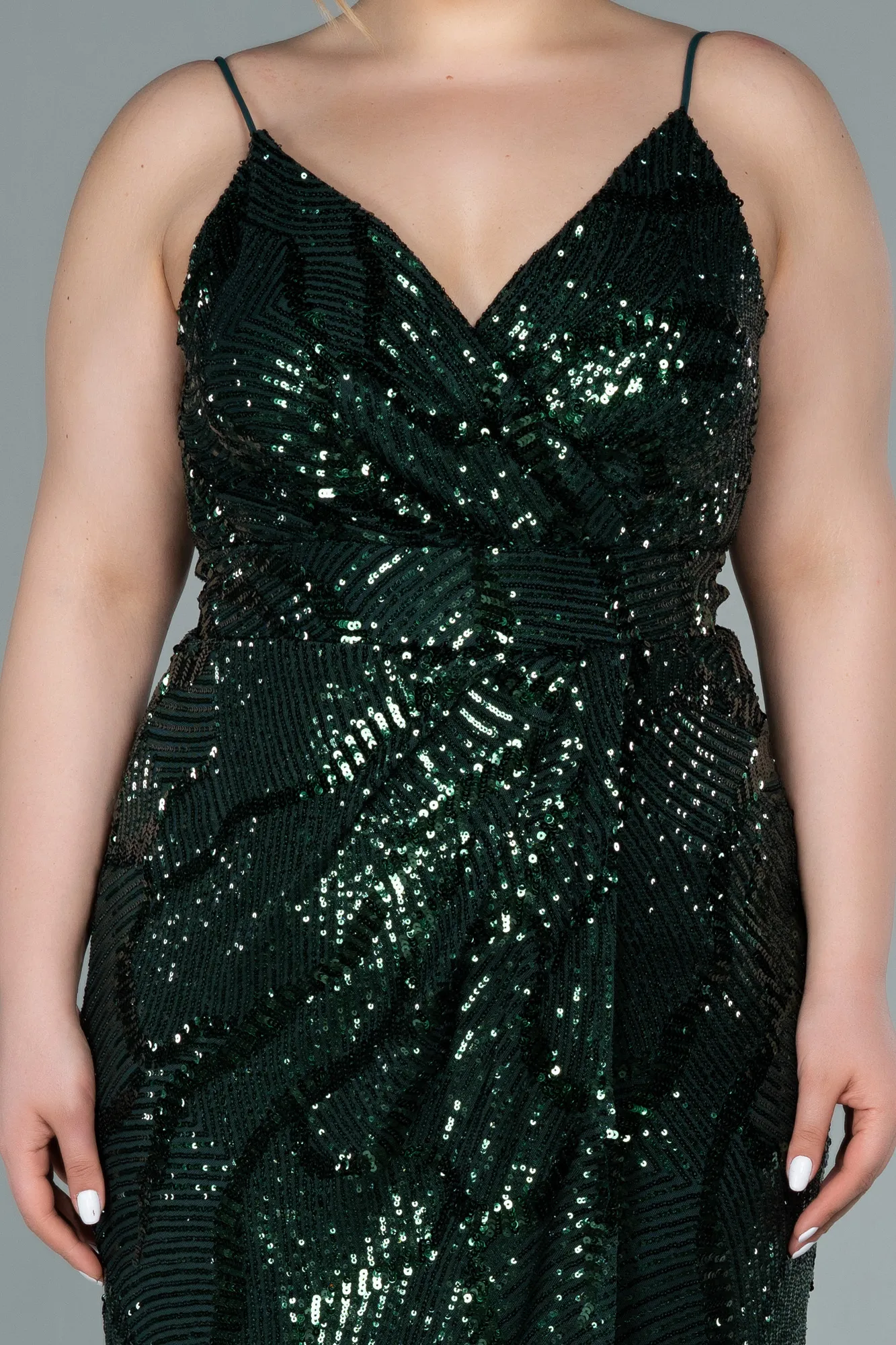 Emerald Green-Midi Plus Size Evening Dress ABK1349