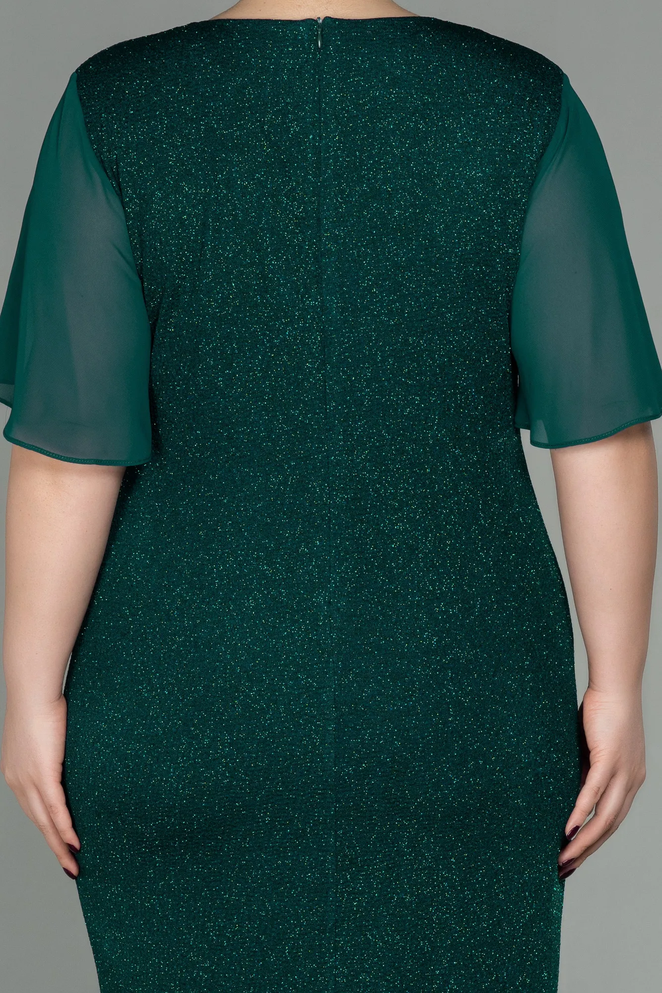 Emerald Green-Midi Plus Size Evening Dress ABK1511
