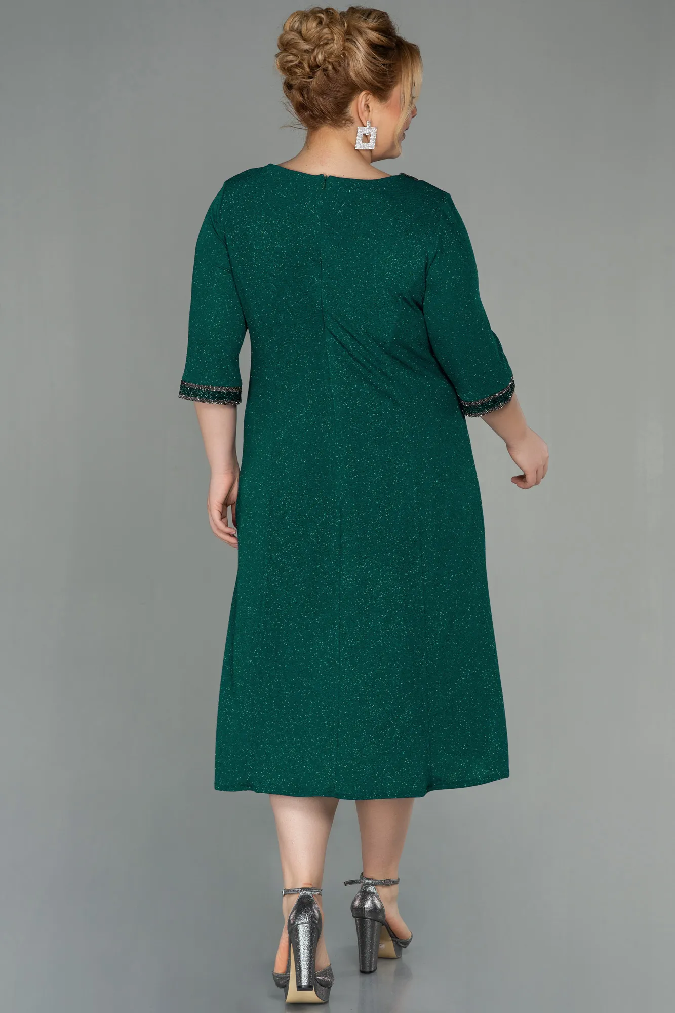 Emerald Green-Midi Plus Size Evening Dress ABK1595