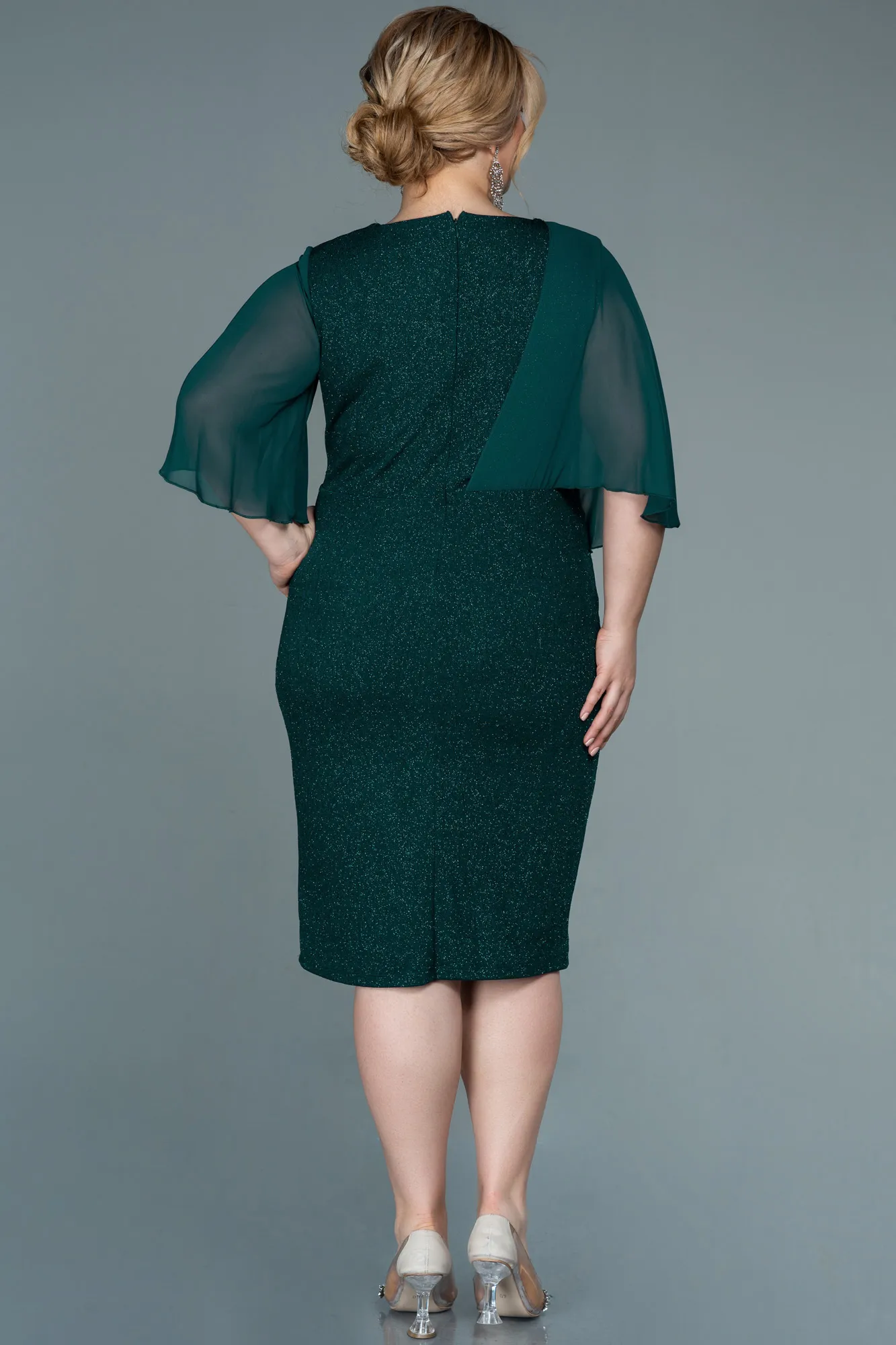 Emerald Green-Midi Plus Size Evening Dress ABK1610
