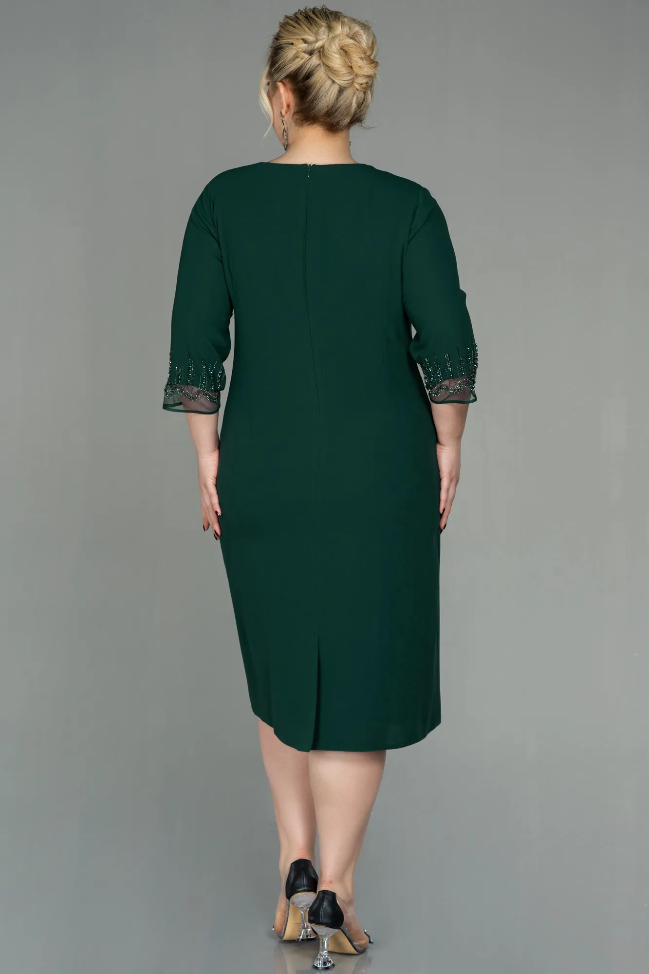 Emerald Green-Midi Plus Size Evening Dress ABK1622