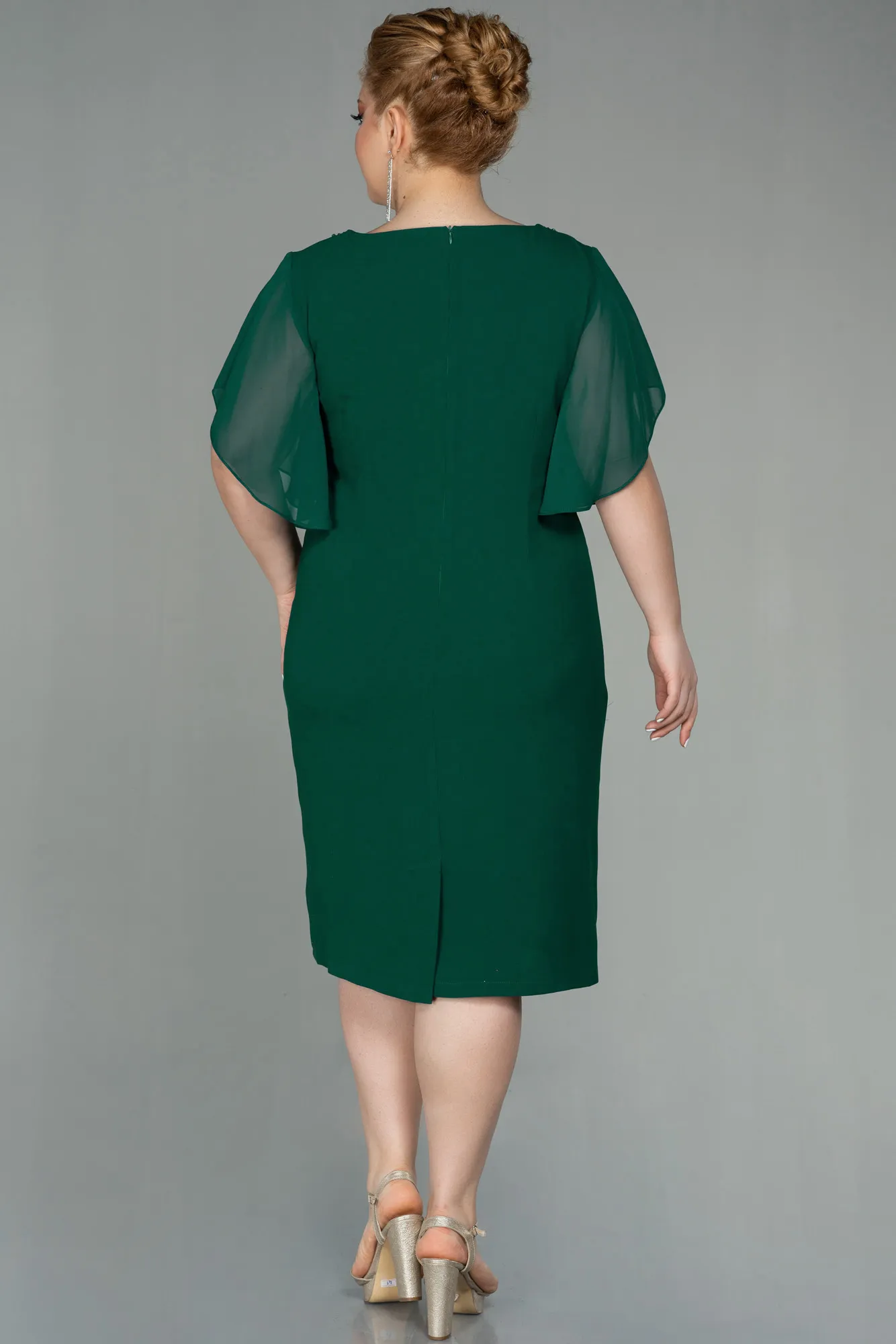 Emerald Green-Midi Plus Size Evening Dress ABK1626