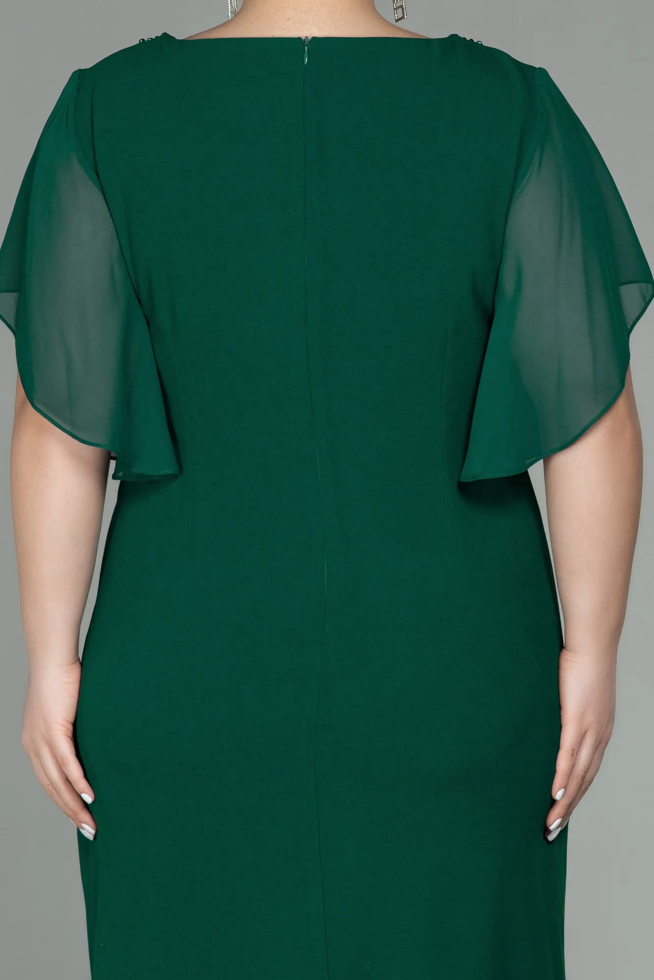 Emerald Green-Midi Plus Size Evening Dress ABK1626