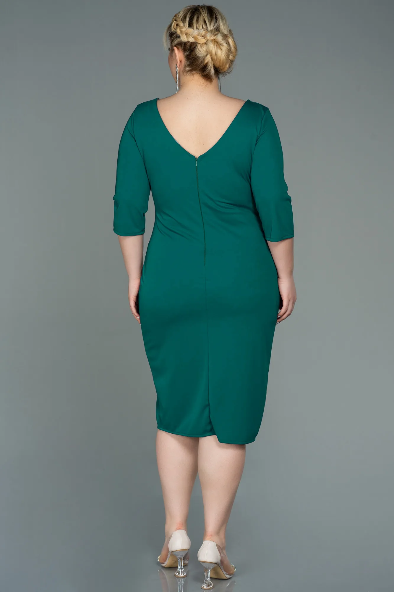 Emerald Green-Midi Plus Size Evening Dress ABK1725