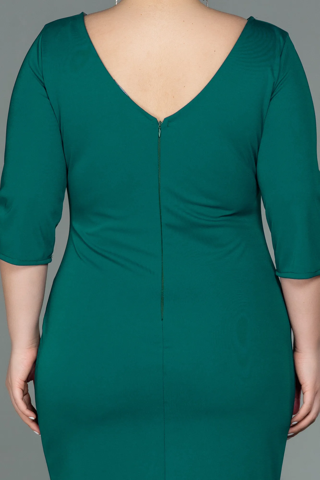 Emerald Green-Midi Plus Size Evening Dress ABK1725