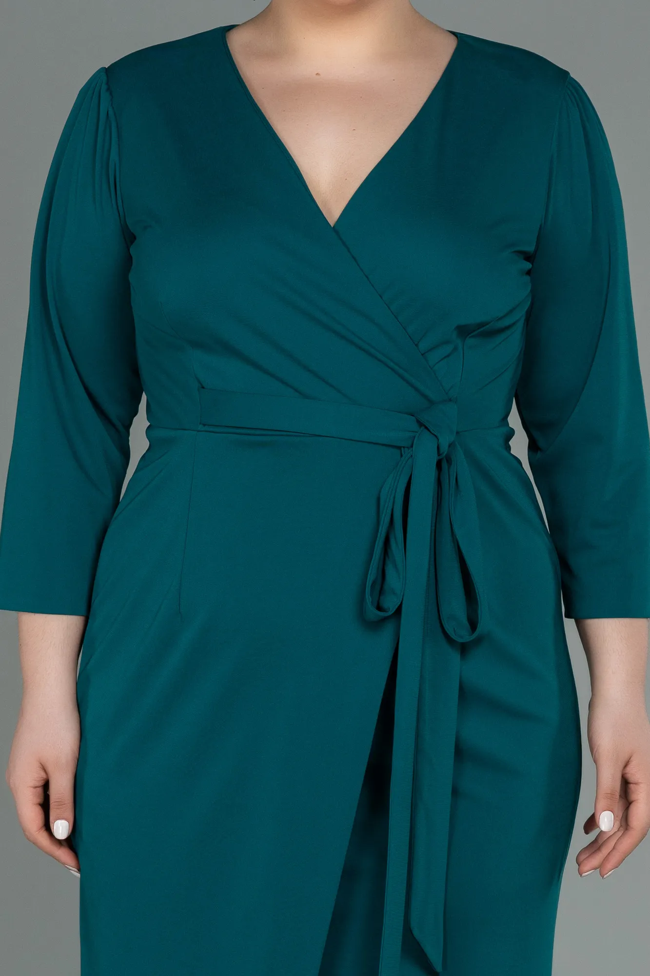 Emerald Green-Midi Plus Size Evening Dress ABK1744