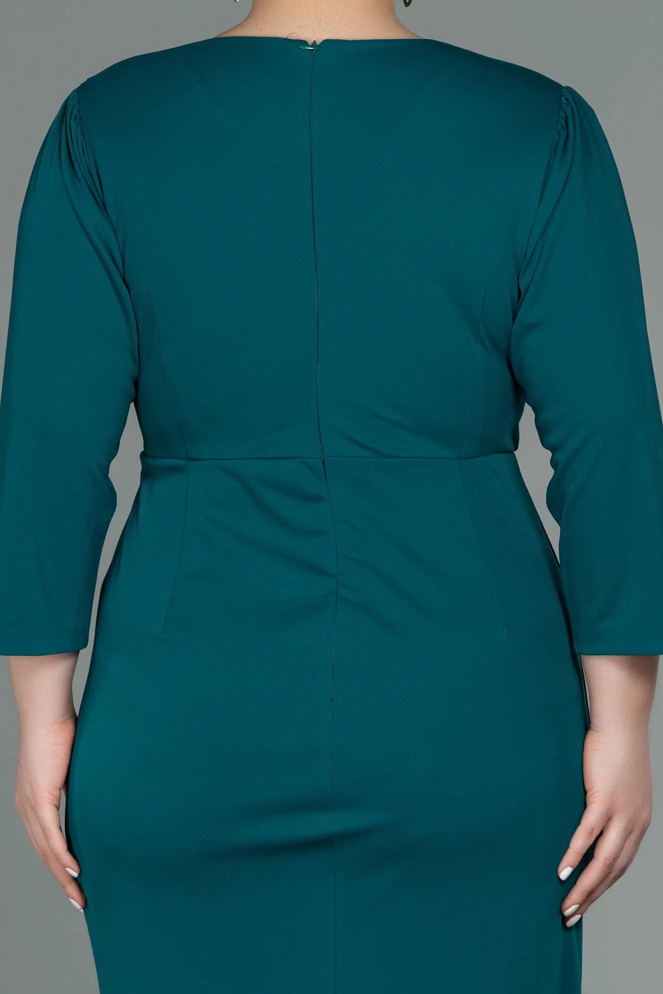 Emerald Green-Midi Plus Size Evening Dress ABK1744