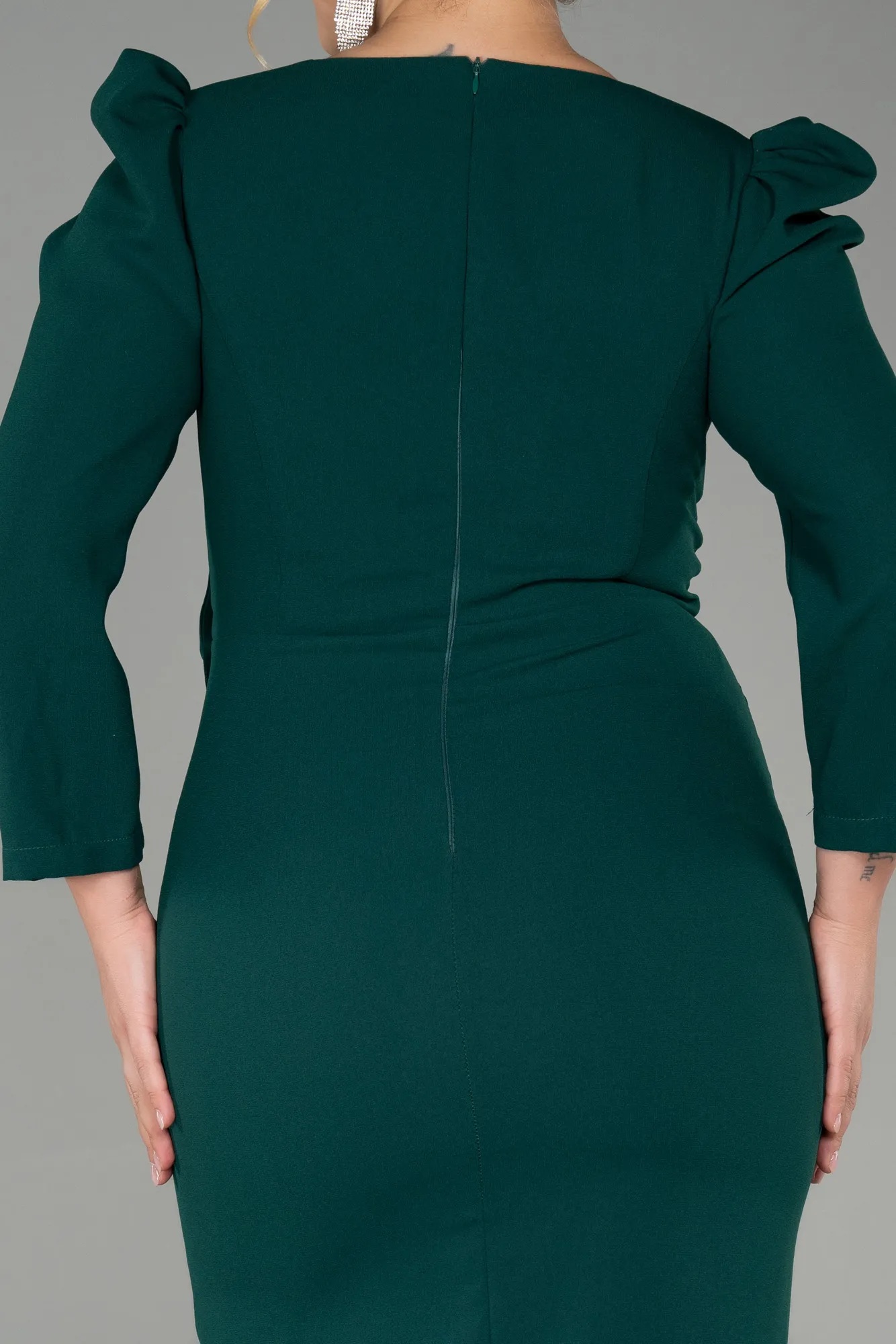 Emerald Green-Midi Plus Size Evening Dress ABK1822