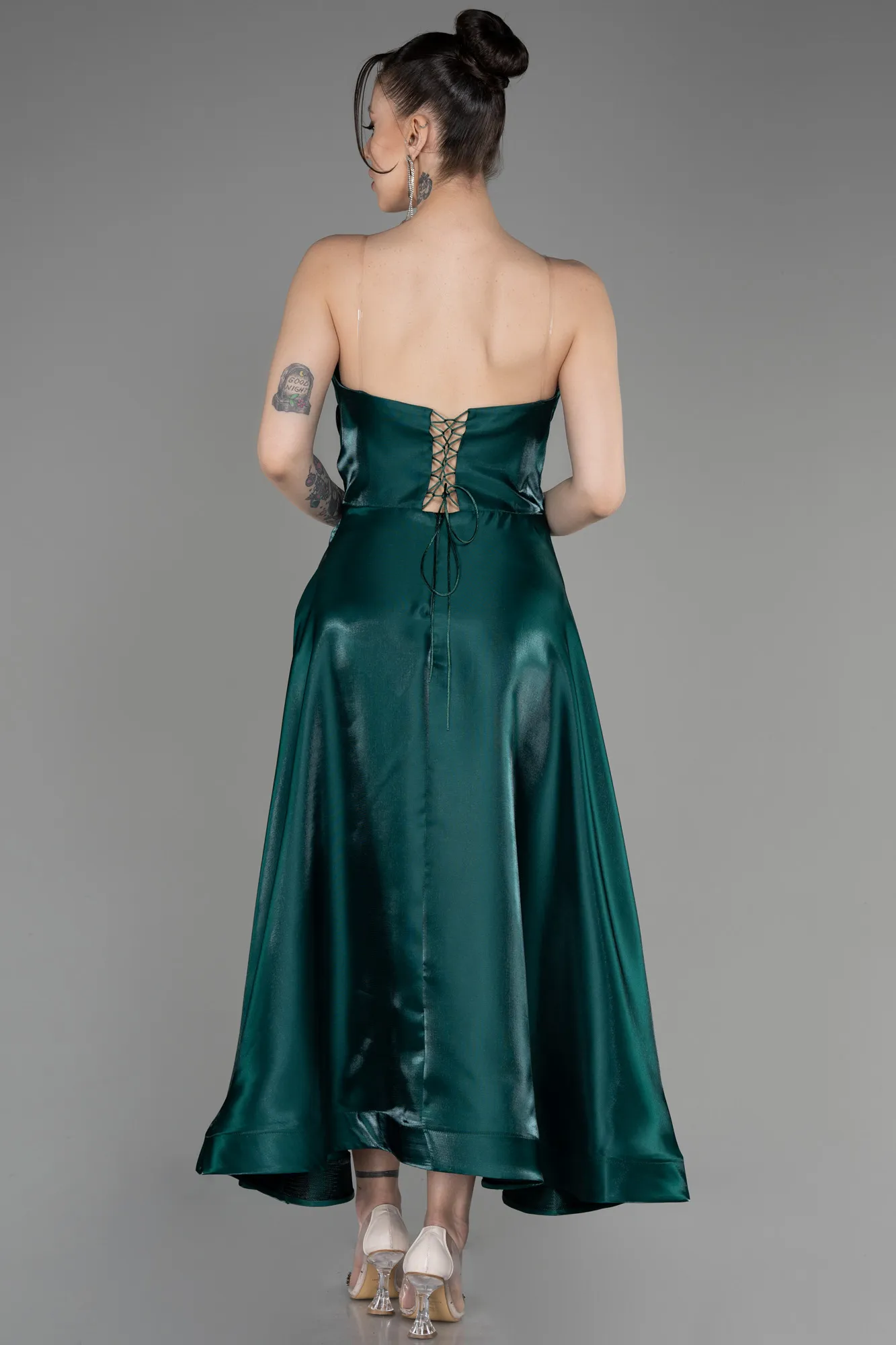 Emerald Green-Midi Satin Cocktail Dress ABK2018
