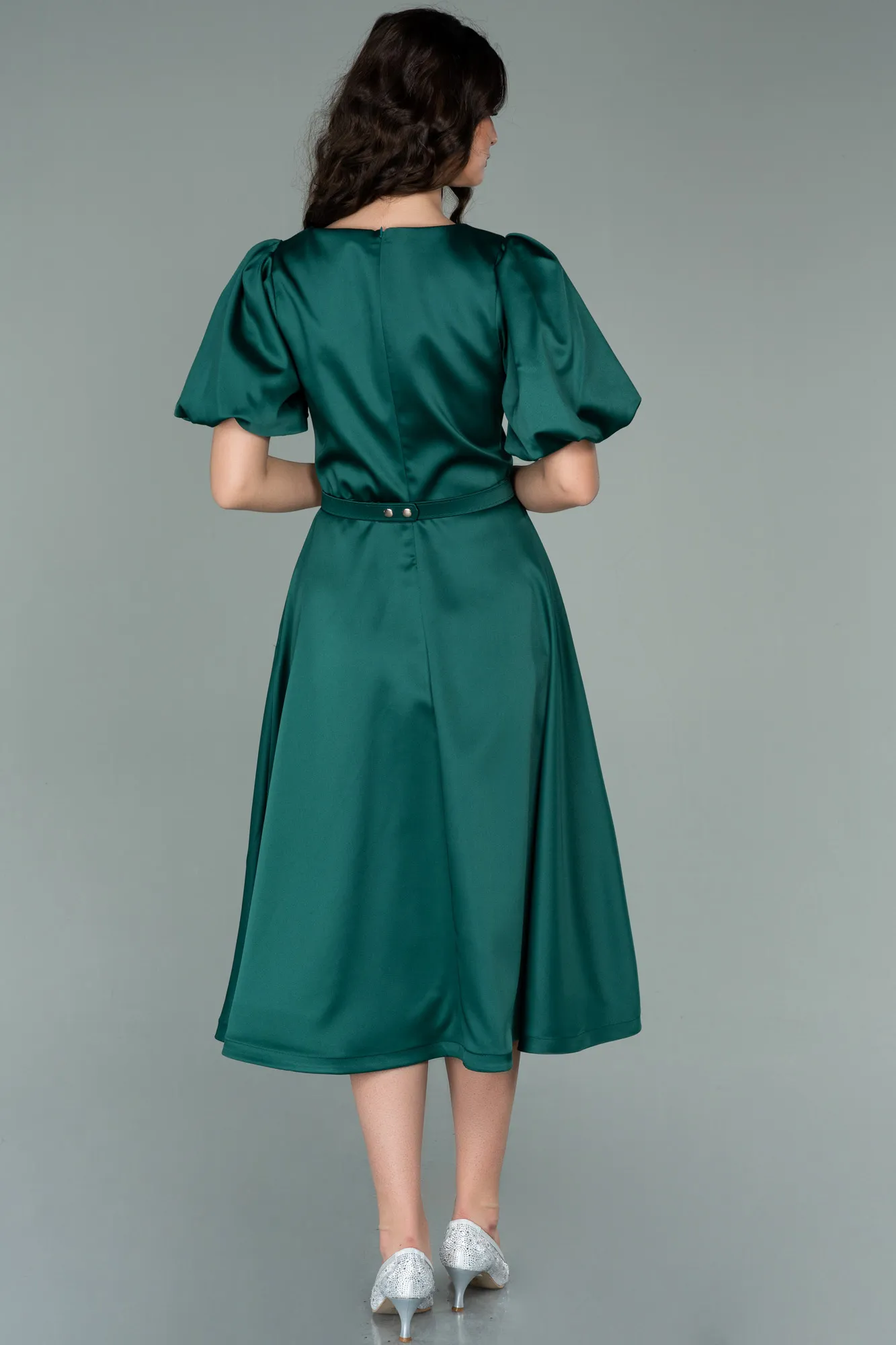 Emerald Green-Midi Satin Invitation Dress ABK1263