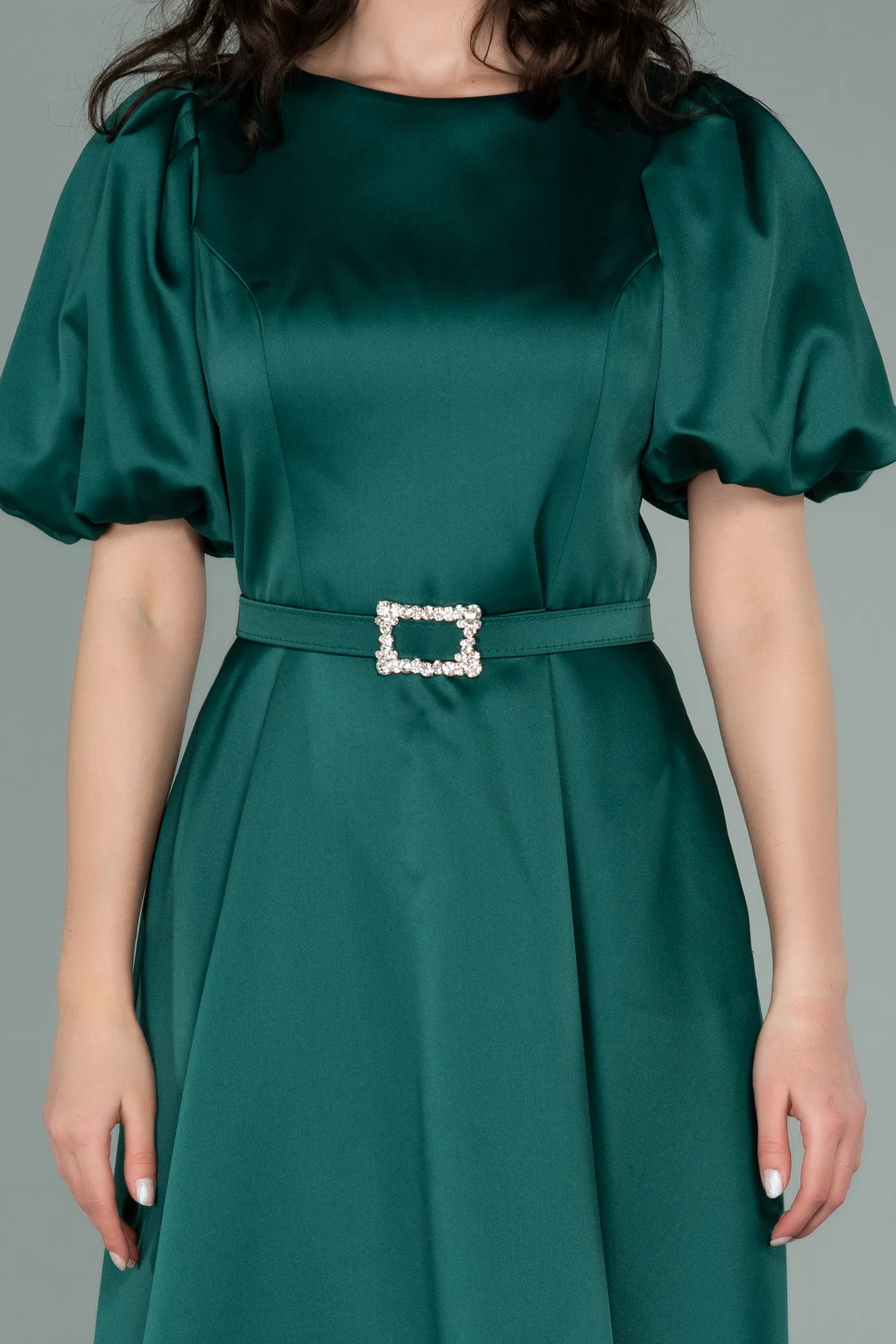 Emerald Green-Midi Satin Invitation Dress ABK1263