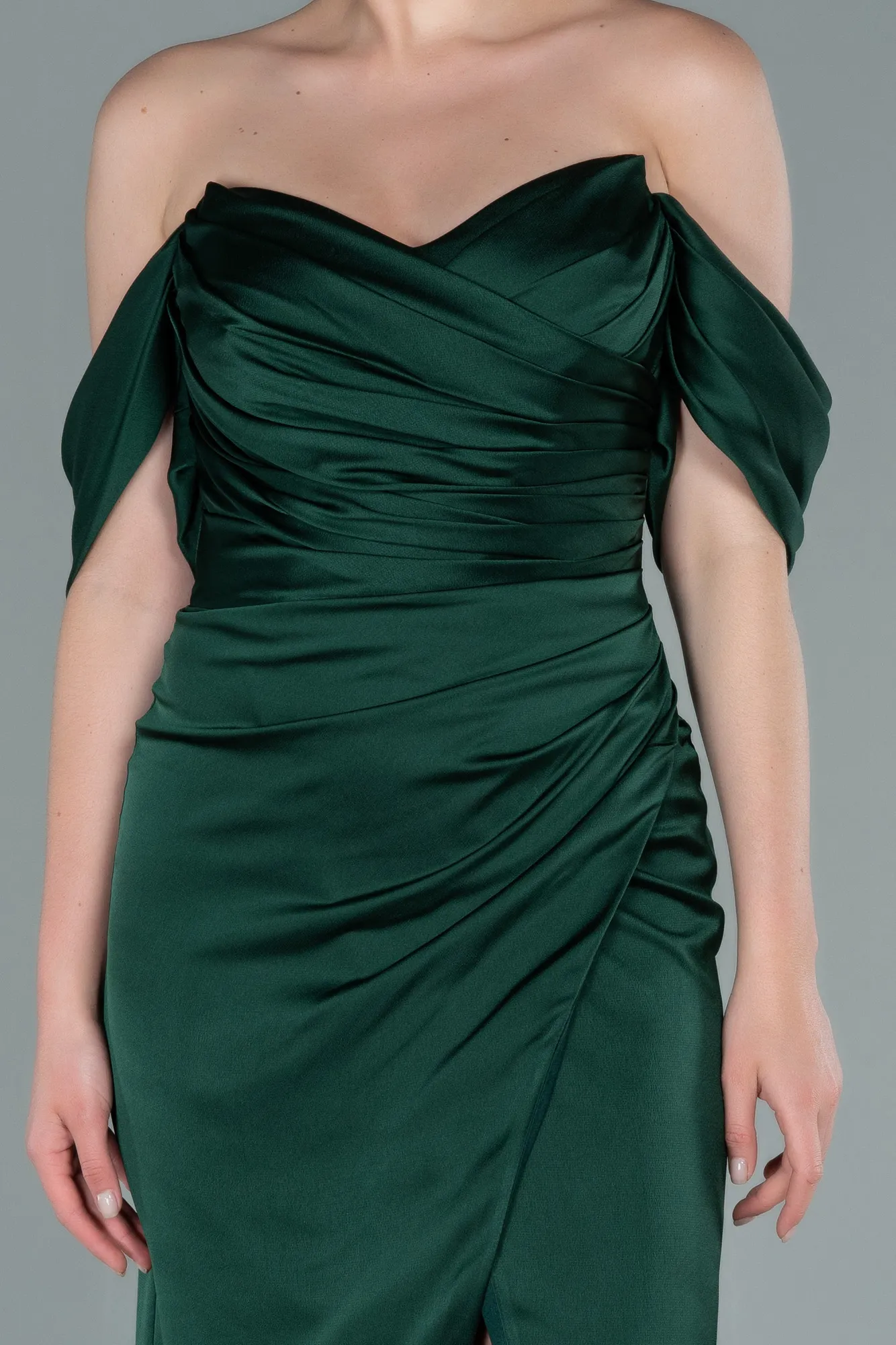 Emerald Green-Midi Satin Invitation Dress ABK1404