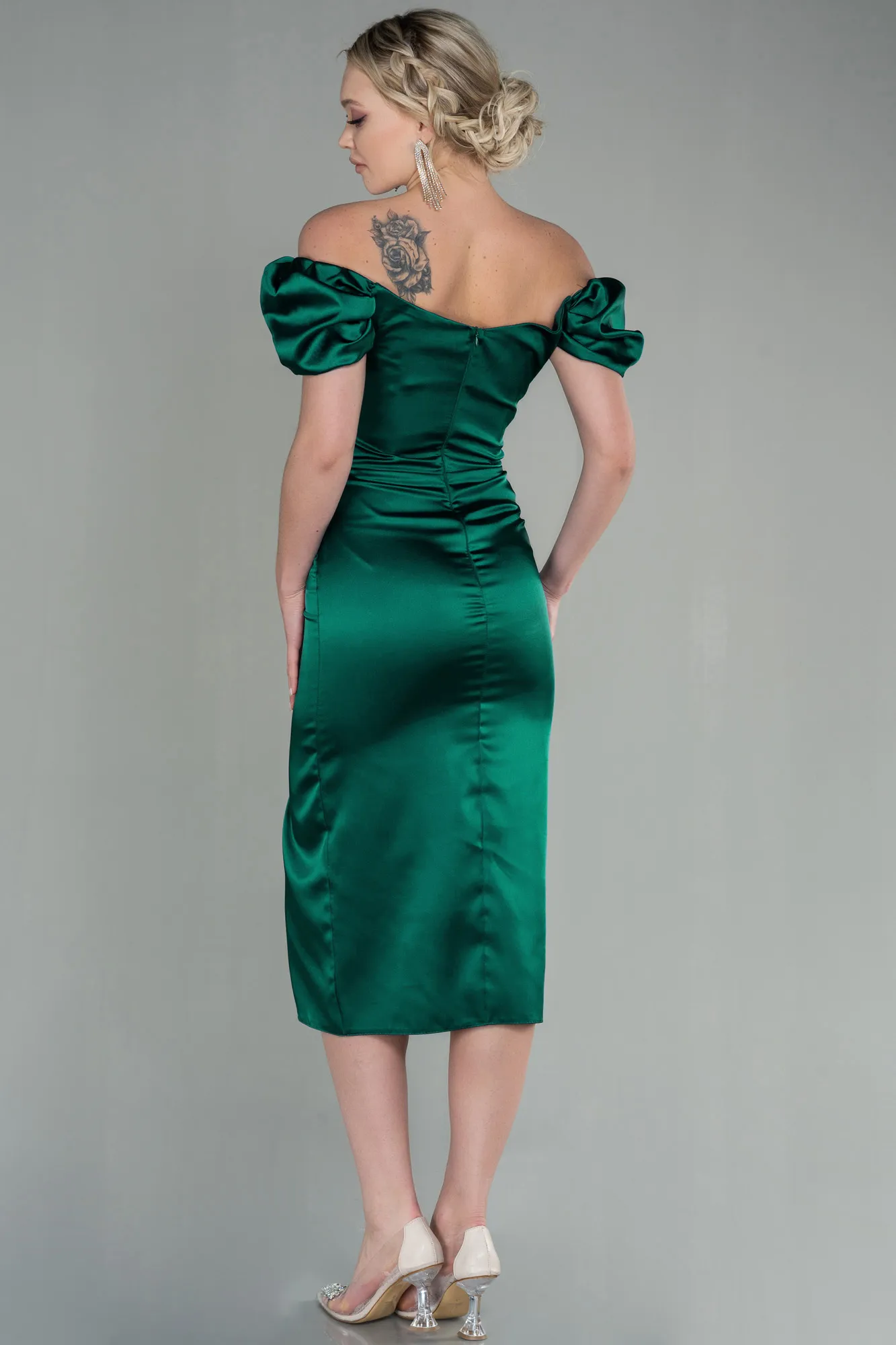 Emerald Green-Midi Satin Night Dress ABK1601